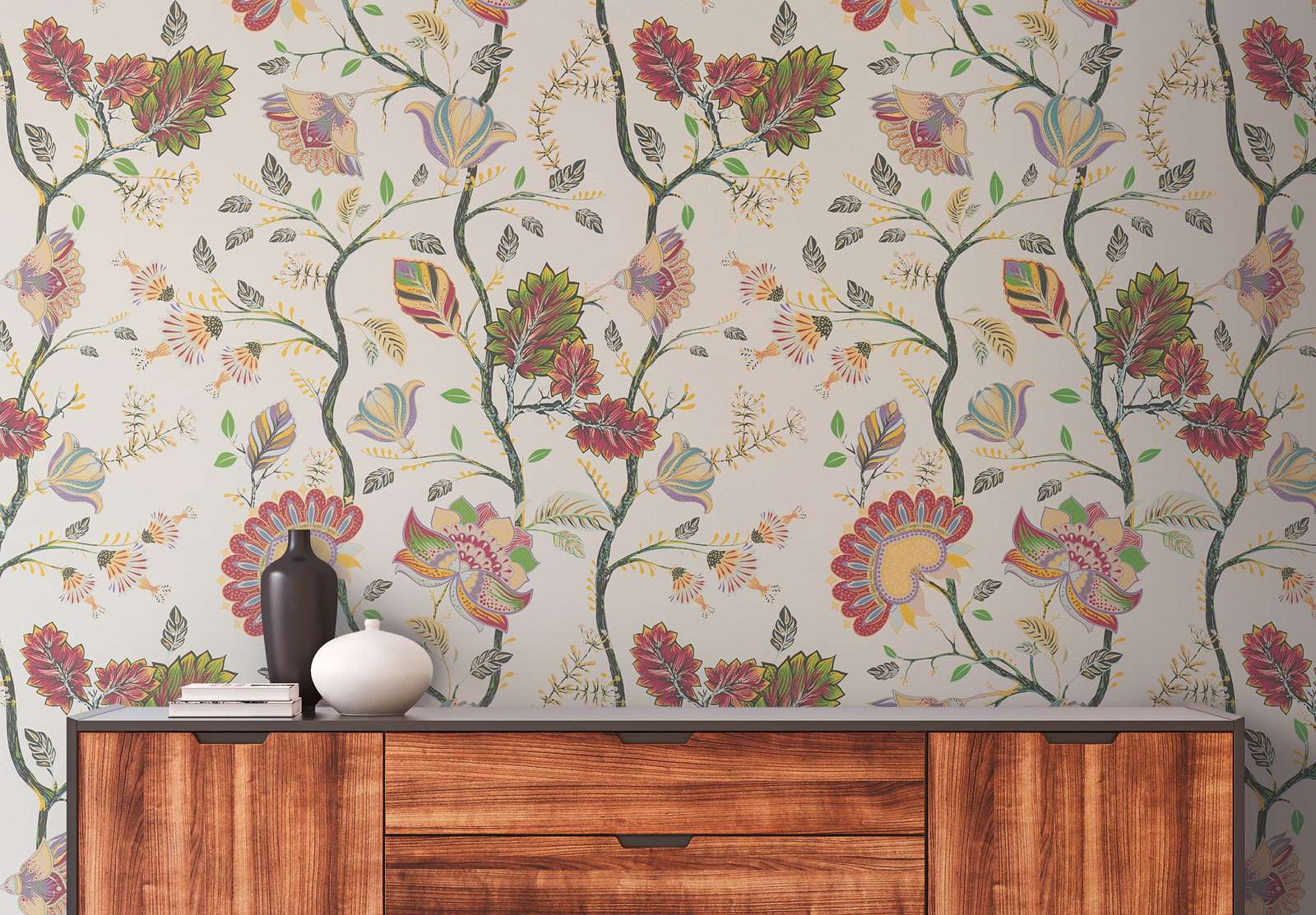 wallpaper,  florale Muster,  botanische Tapete,  tropisches Motiv,  Kommode