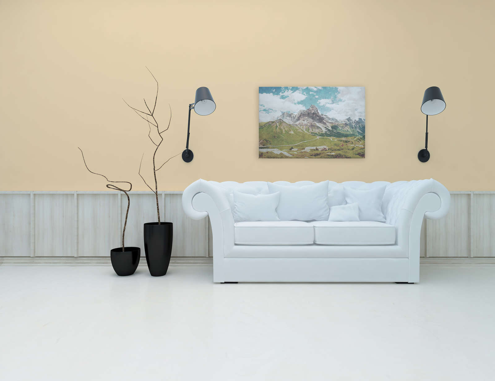             Dolomiti 2 - Leinwandbild Dolomiten Retro Fotografie in Löschpapier Struktur – 0,90 m x 0,60 m
        