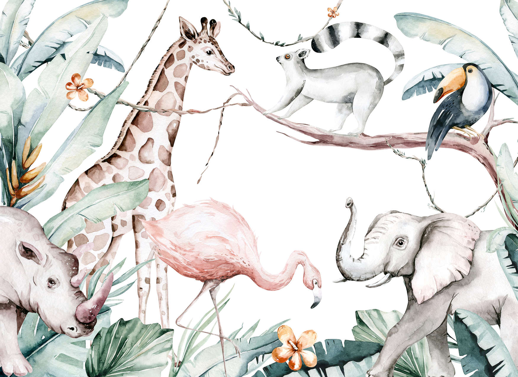Tiere, Tiere Muster, Dschungel, Wasserfarben, Tierillustration
