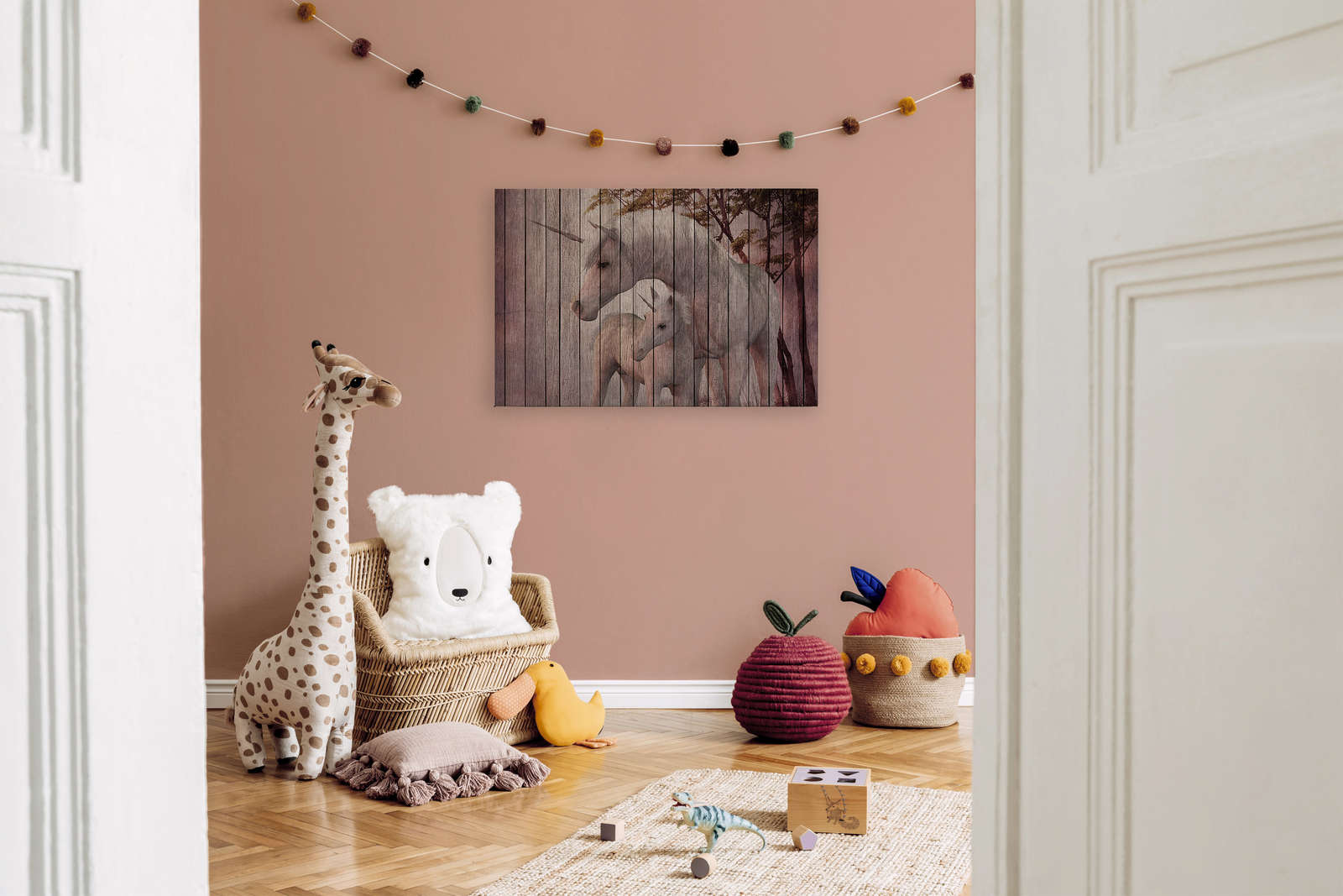             Fantasy 4 - Einhorn & Holzoptik Leinwandbild – 0,90 m x 0,60 m
        