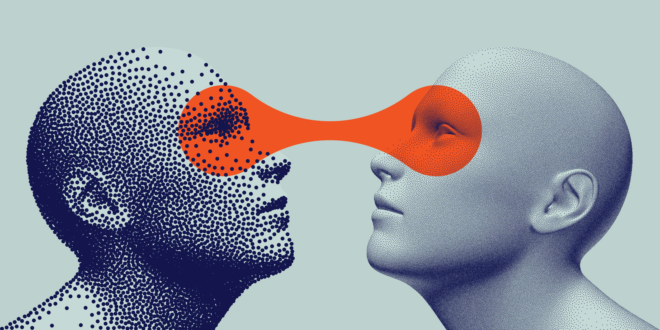             papier peint en papier panoramique »think tank« - Dot design futuriste avec deux personnages - intissé premium lisse et légèrement brillant
        