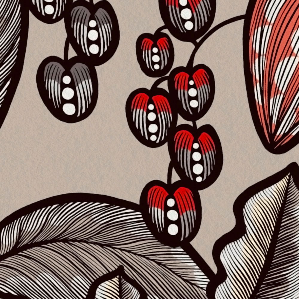             Tapete Greige modernes Blumen & Blätter Design – Braun, Grau, Rot
        