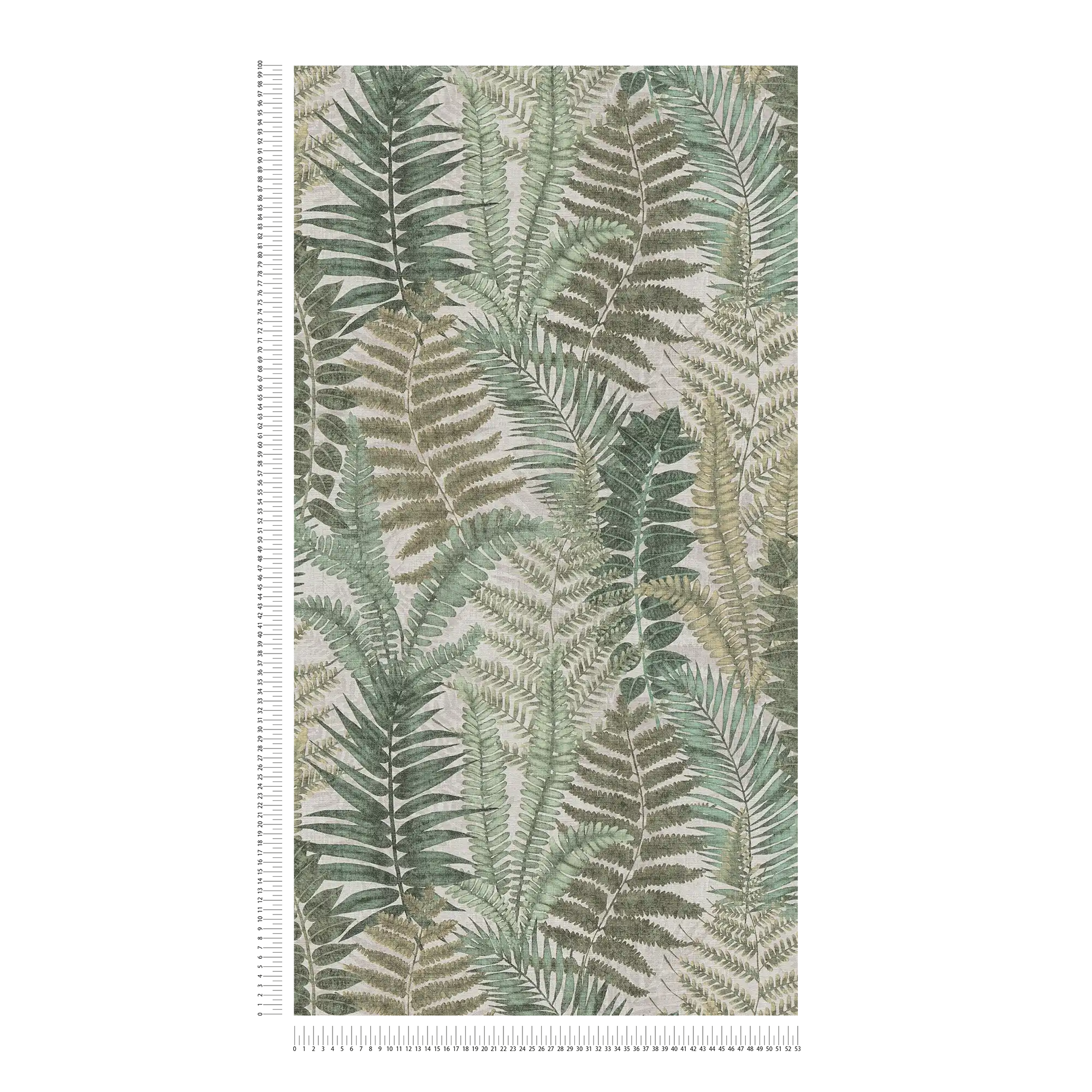 Tapete floral mit Farnblättern leicht strukturiert, matt – Beige, Grün, Braun