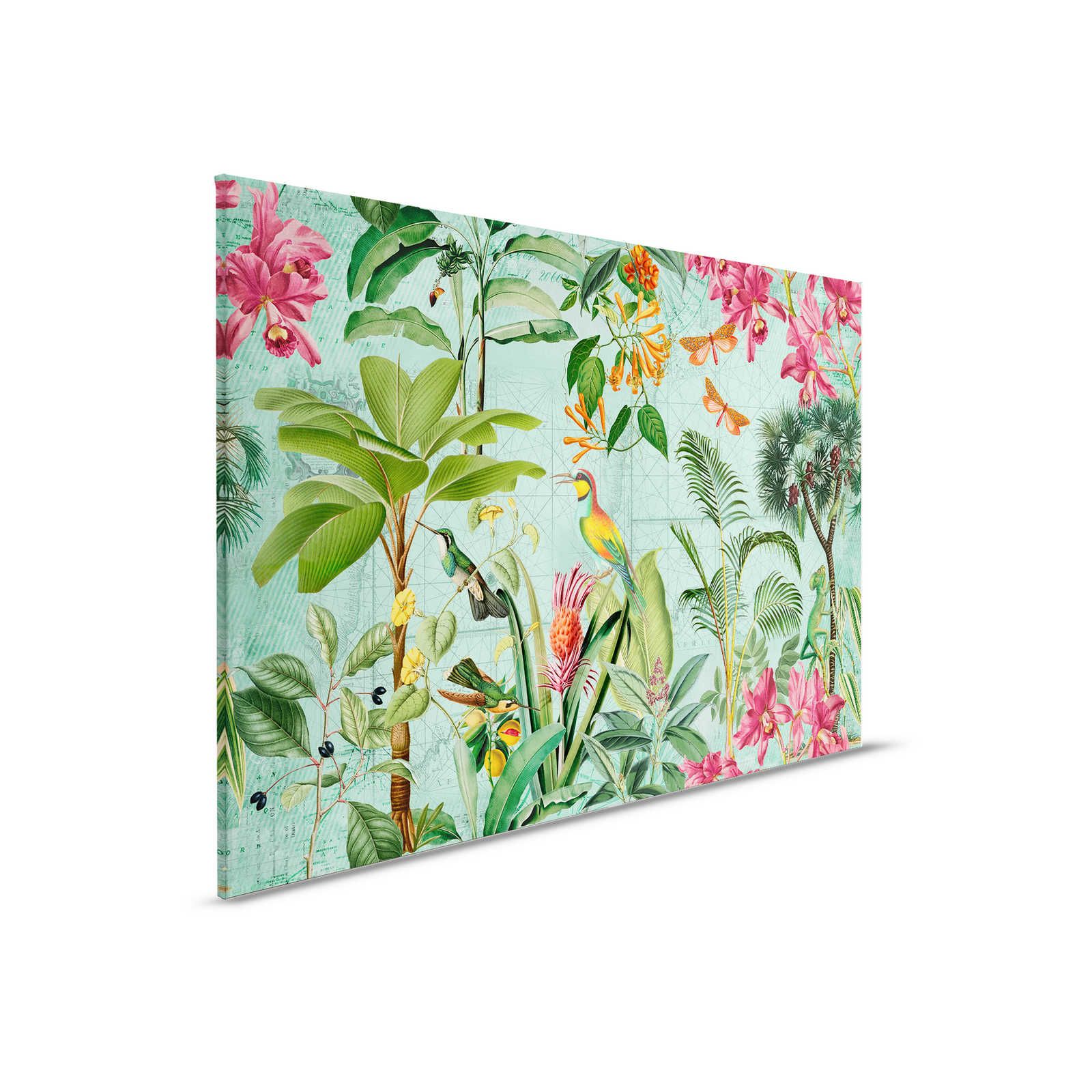         Bont Jungle Canvas Schilderij met Bomen, Bloemrijk & Dieren - 0,90 m x 0,60 m
    