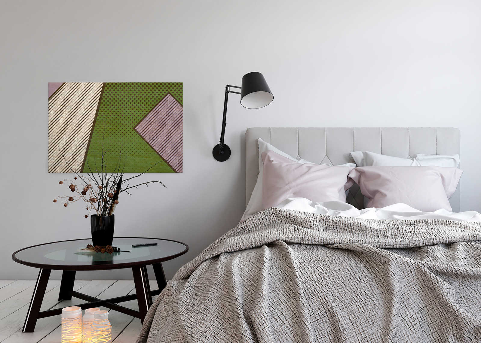             Bird gang 3 - Abstraktes Leinwandbild in Sperrholz Struktur mit bunte Farbflächen – 0,90 m x 0,60 m
        