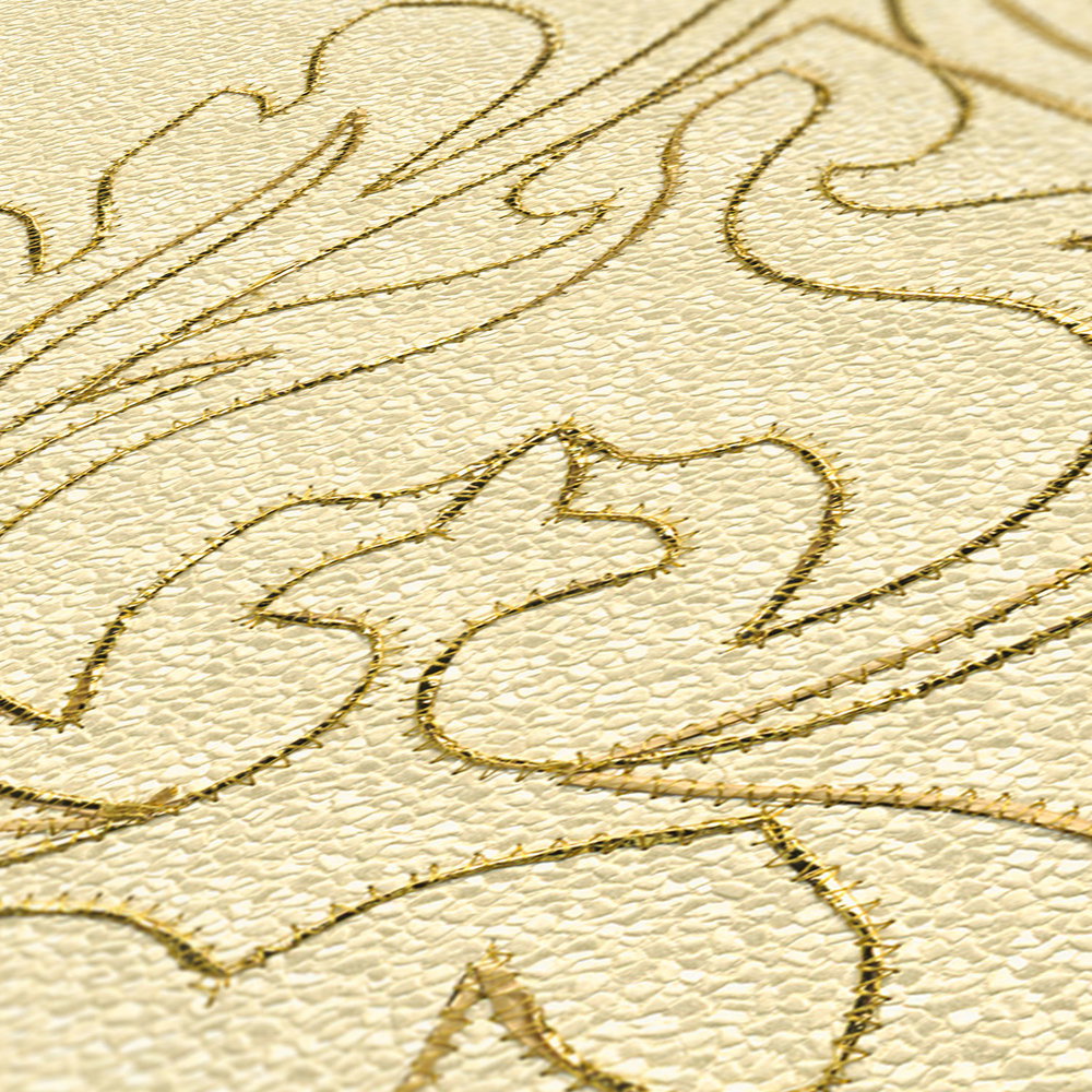 Premium-Wandpanel mit glänzendem Hintergrund und Goldschimmer-Stickerei – Gelb, Gold