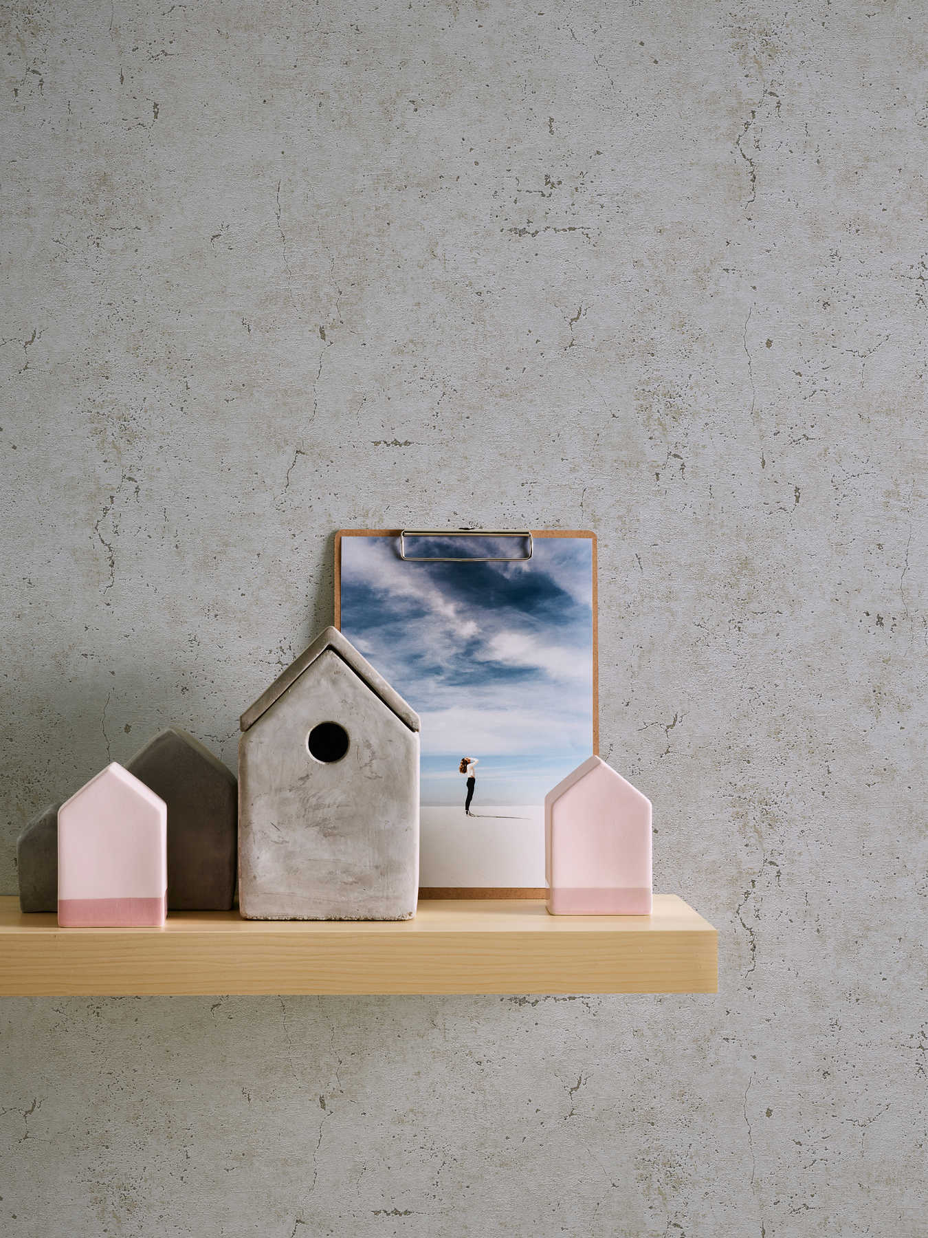             Behang met betonlook, optische barsten en poriën - Grijs
        