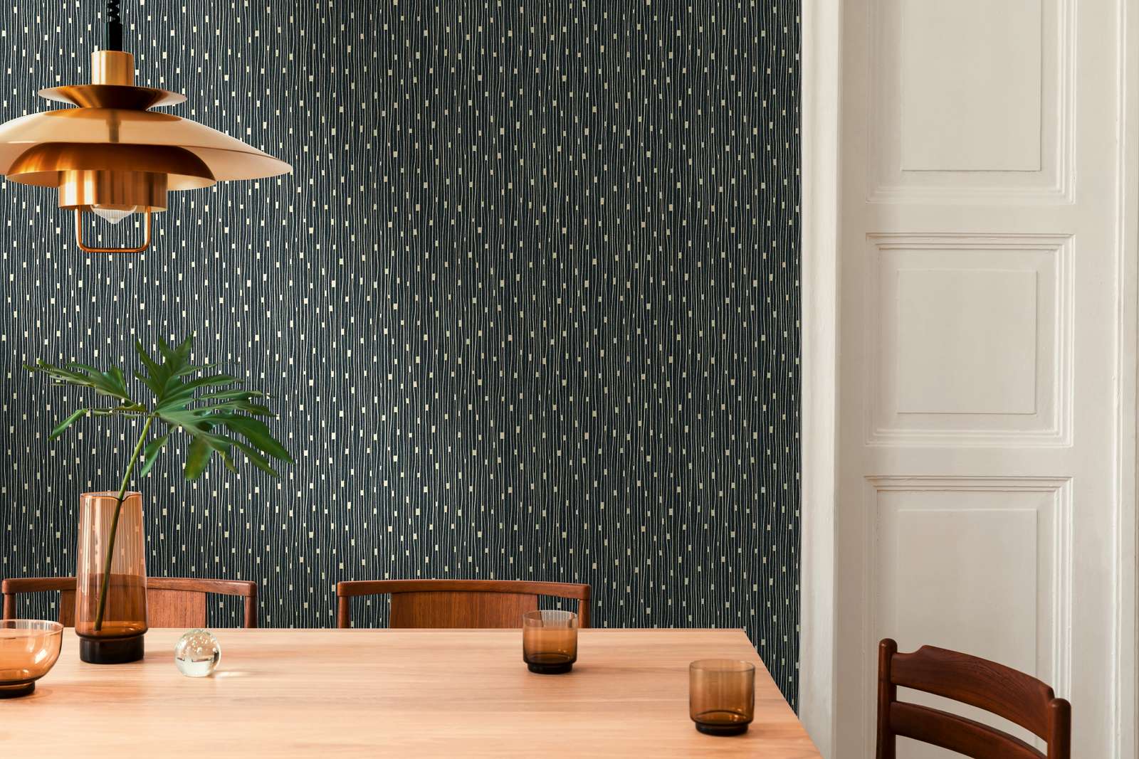             Tapete 50er Jahre Retro Design – Schwarz, Metallic
        