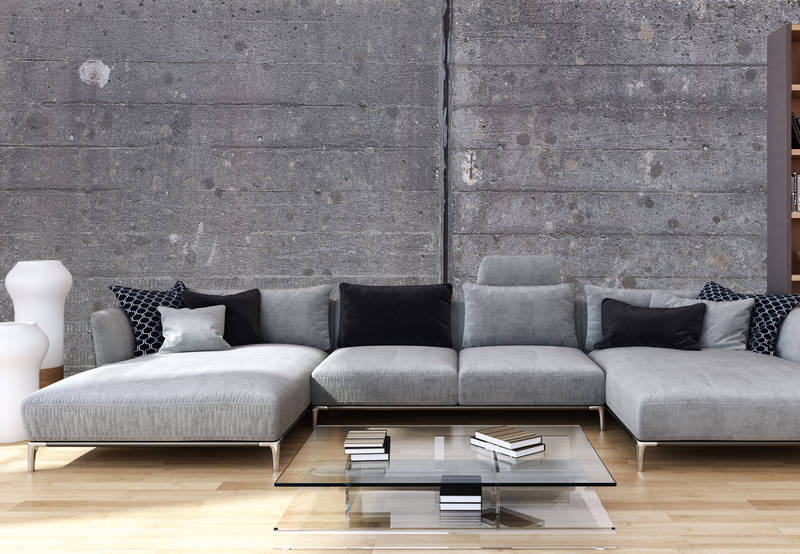             Industrial Design Fototapete – Vliestapete in 3D Optik mit Betonplatten Look – Grau, Schwarz
        