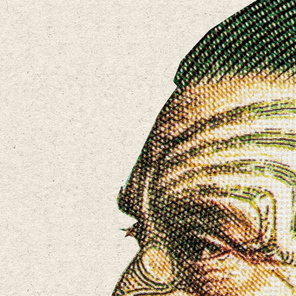 Fototapete »horishi« - Afrikanisches Portrait im Pixel-Stil mit Kraftpapier-Struktur – Glattes, leicht glänzendes Premiumvlies