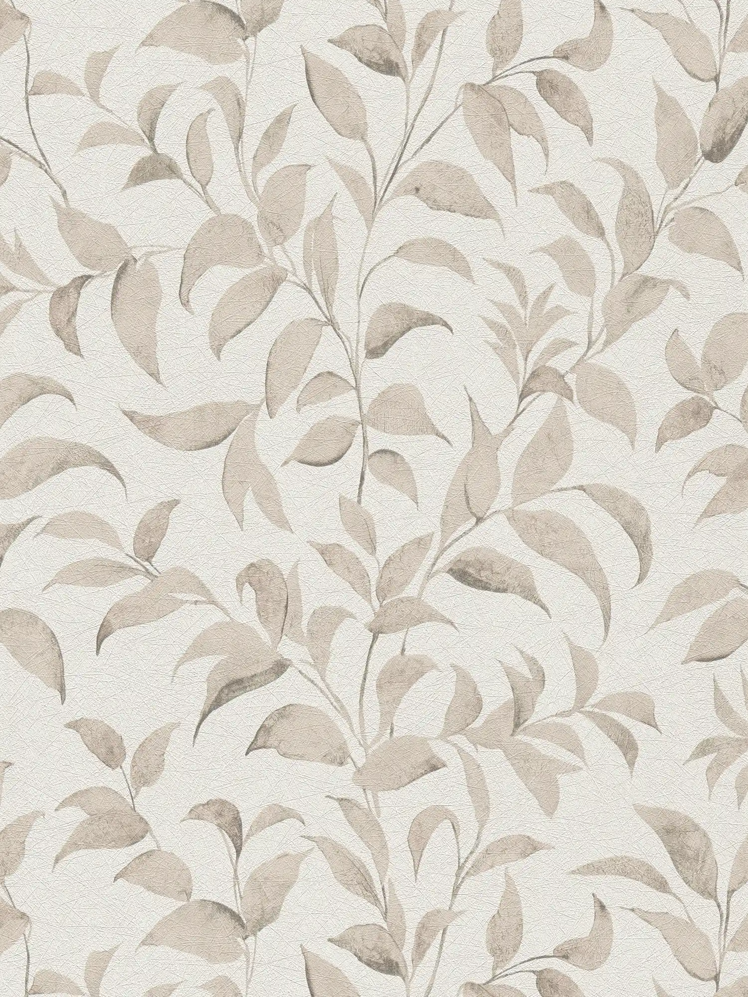         papier peint en papier floral feuilles structuré chatoyant - blanc, gris, beige
    