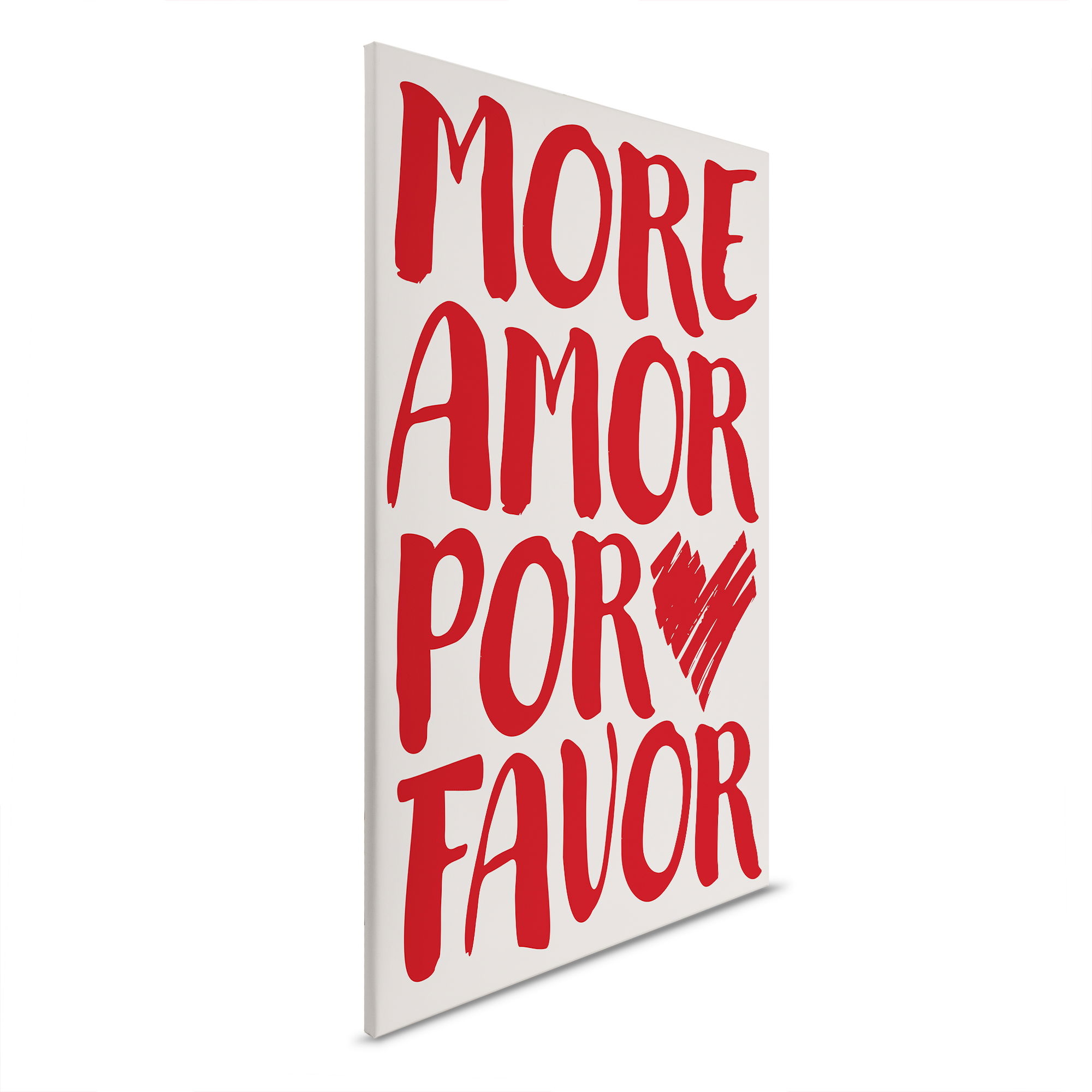         Tableau toile More Amor Por Favor - Un tableau mural décoratif avec un message qui réchauffe le cœur en rouge vif. - 30 x 45 cm - Beige, Rouge
    