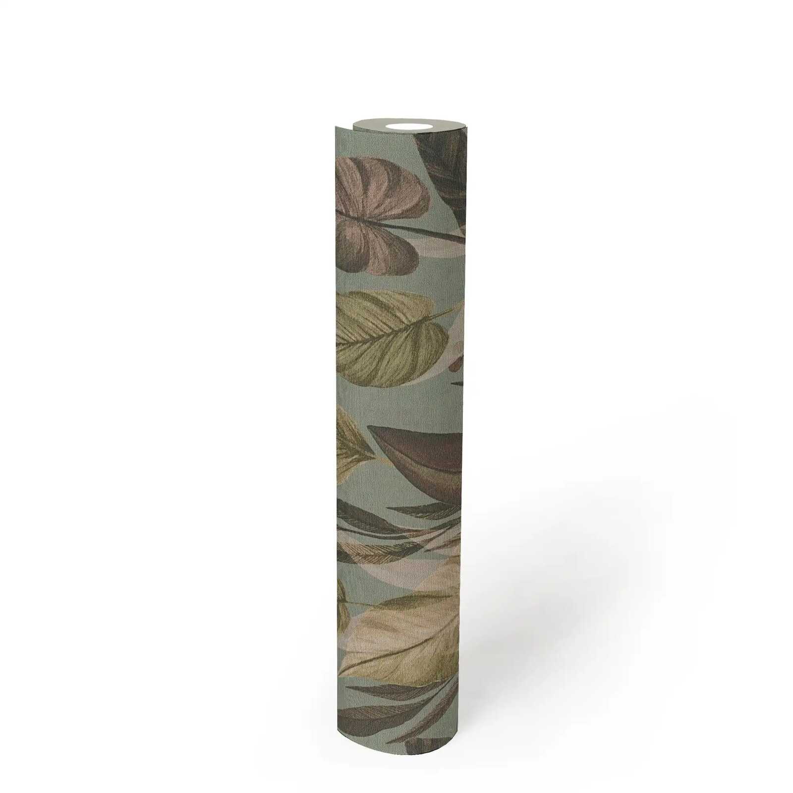             Lebendige Vliestapete mit exotischem Tropenblättermuster und leichter Oberflächenstruktur – Bunt
        