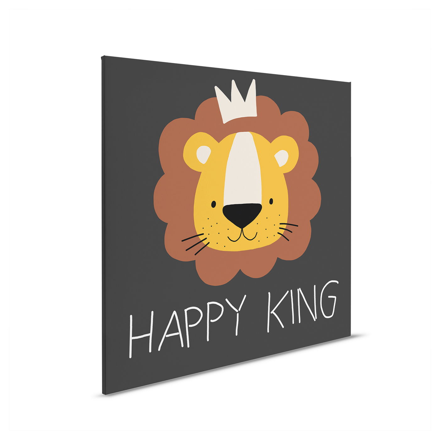         Happy King - Majestätisches Kinderzimmer Leinwandbild mit Löwe – 30 x 30 cm - Schwarz, Braun
    