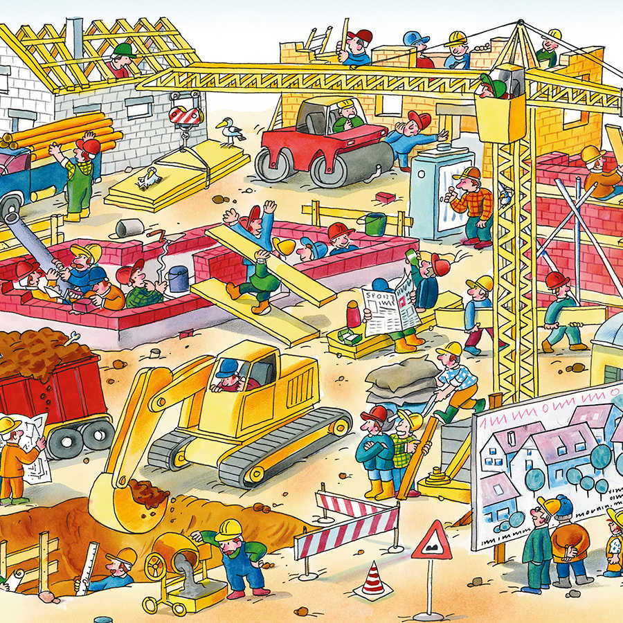 Baustelle, Kran, Bauarbeiten, Bauarbeiter, Baumaterialien