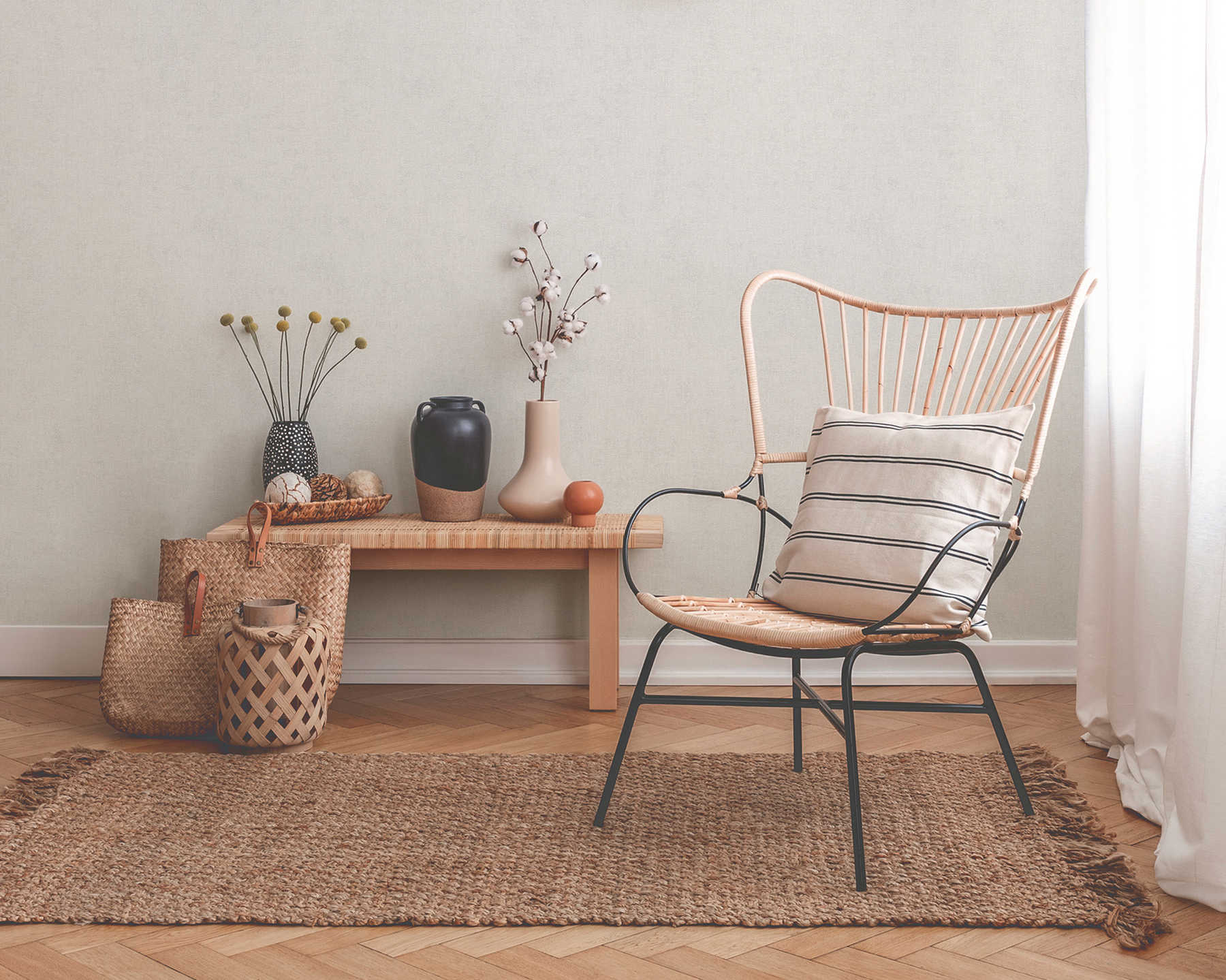 stuhl, rattan, korb, teppich, deko