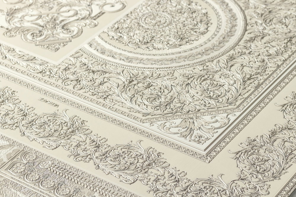 VERSACE Home Tapete Barock-Details &amp; Animal Print – Silber, Grau, Weiß