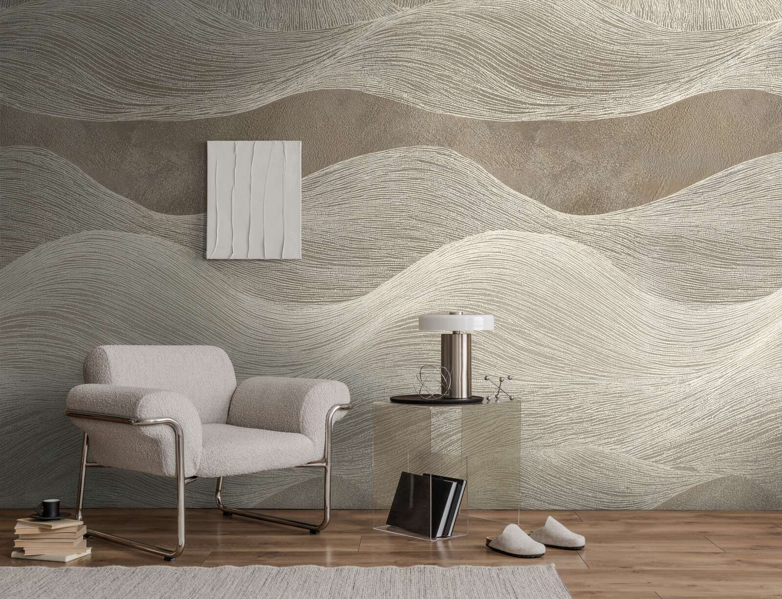 Wohnzimmer, Wandgestaltung, Tapete, Sessel, Beistelltisch