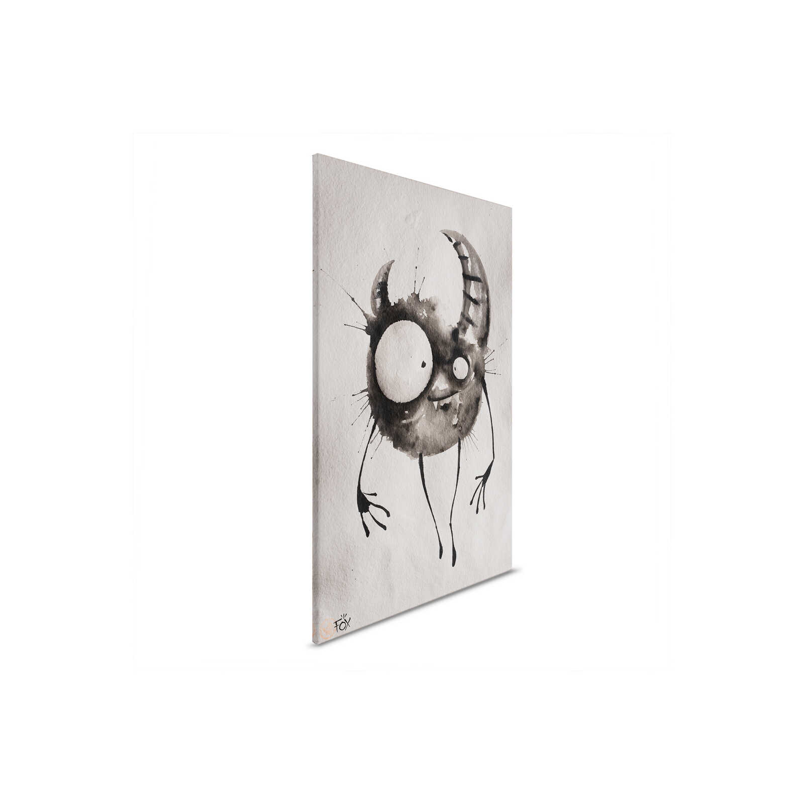        Minimalist monster canvas mural 0.7m wide x 0.5m high - Creative design in black and white - Black, White
    