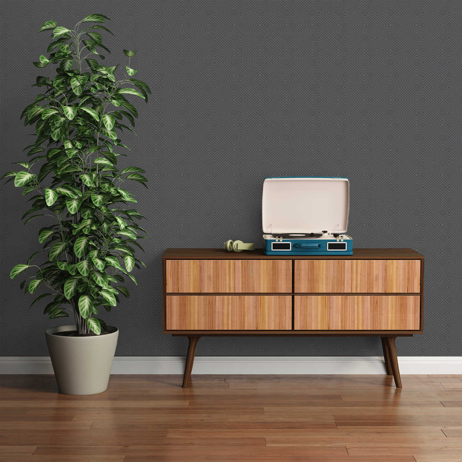             Geometrische Mustertapete mit Metallic-Glitzer – Schwarz
        