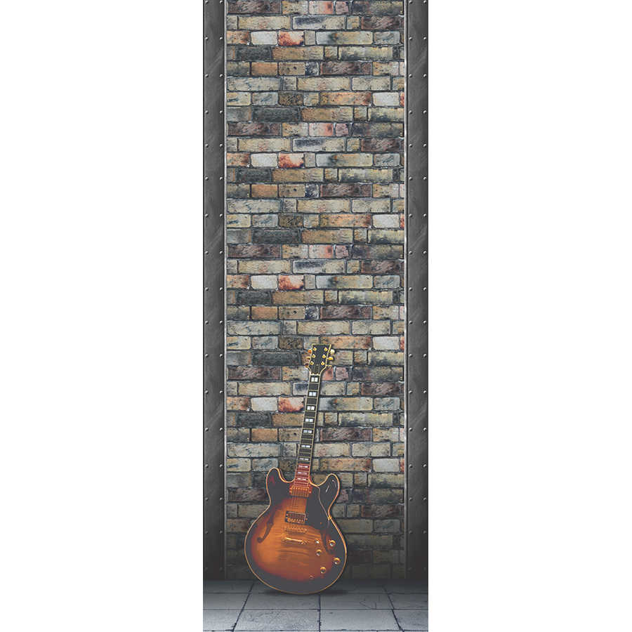 gitarre, elektrische gitarre, sonnenbrand?, backsteinwand, wand montage?