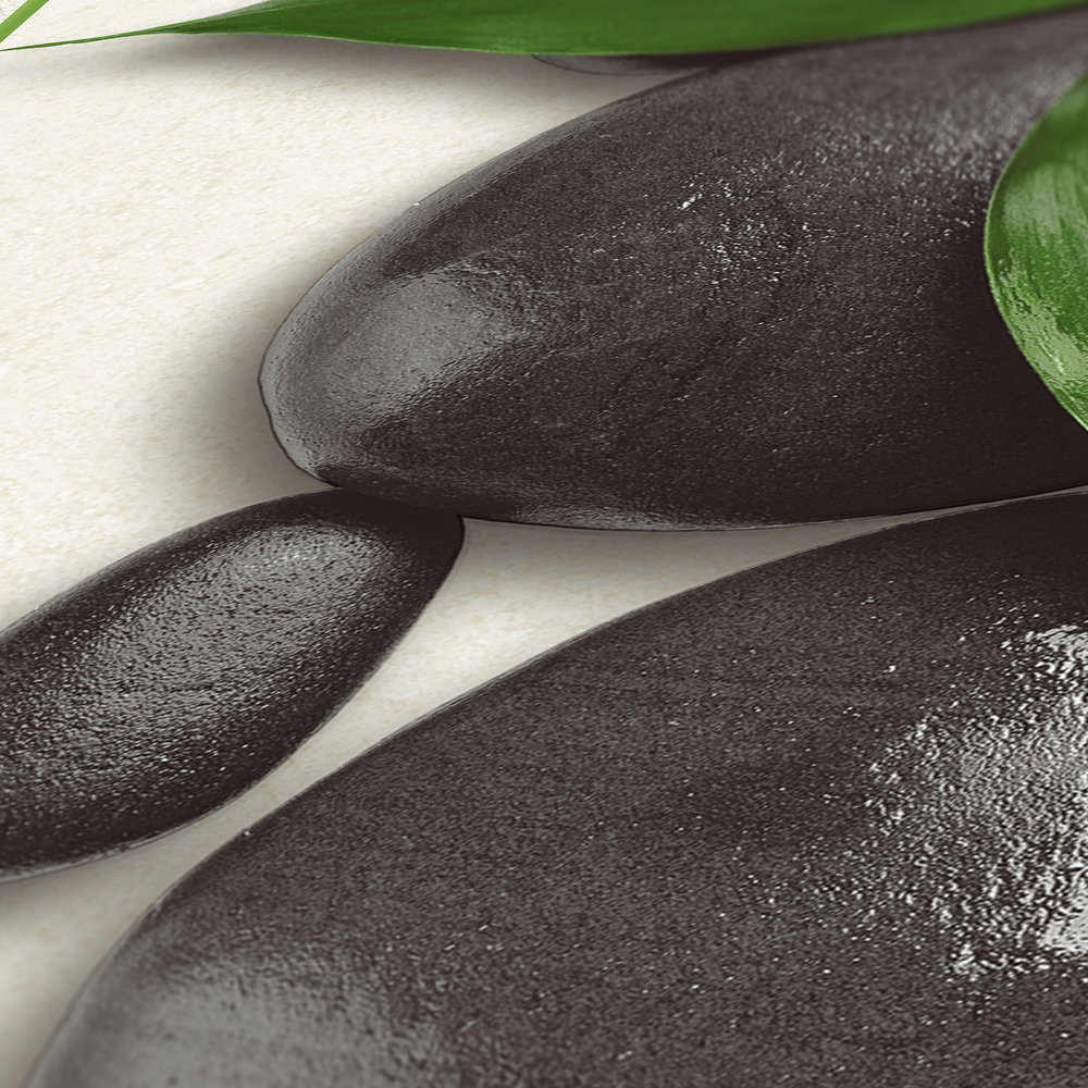             3D-Motiv-Tapete mit Wellness Steinen – Creme, Grün
        
