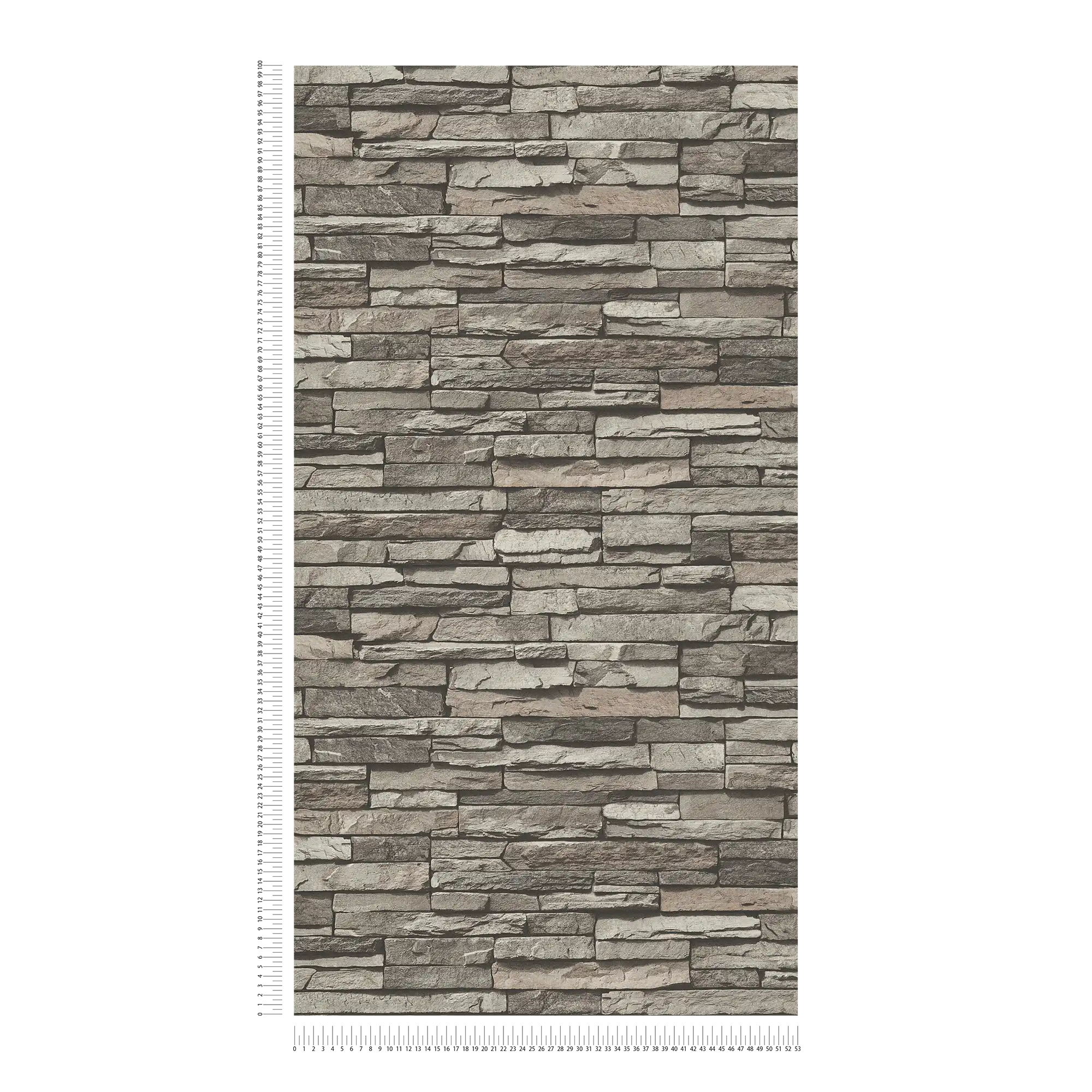             3D-behang met lichtgrijs steenmotief - grijs, crème, zwart
        