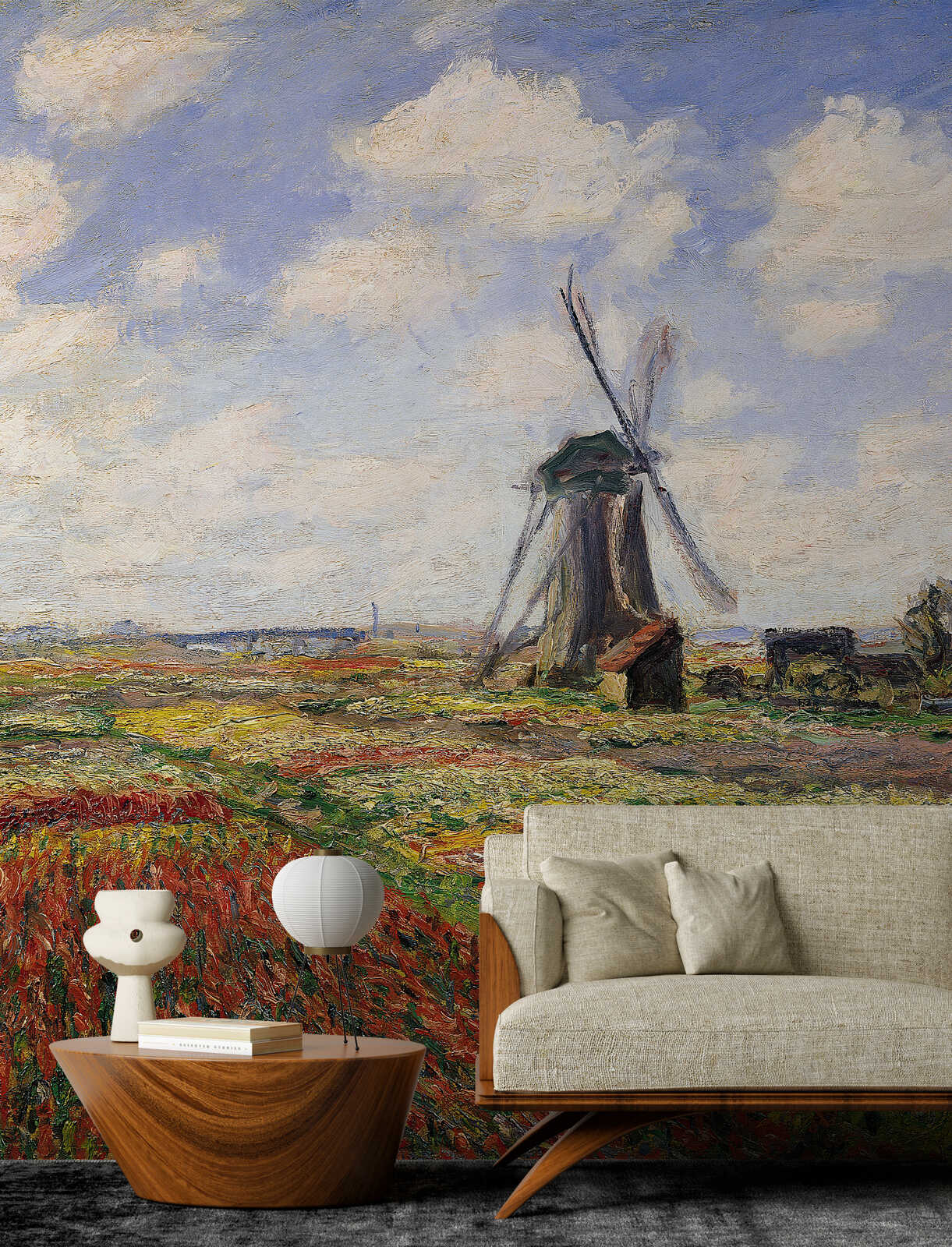 Landschafts-Wandbild, Windmühle, hikende Szene, impressionistisch, Wohnzimmer-Wandbild
