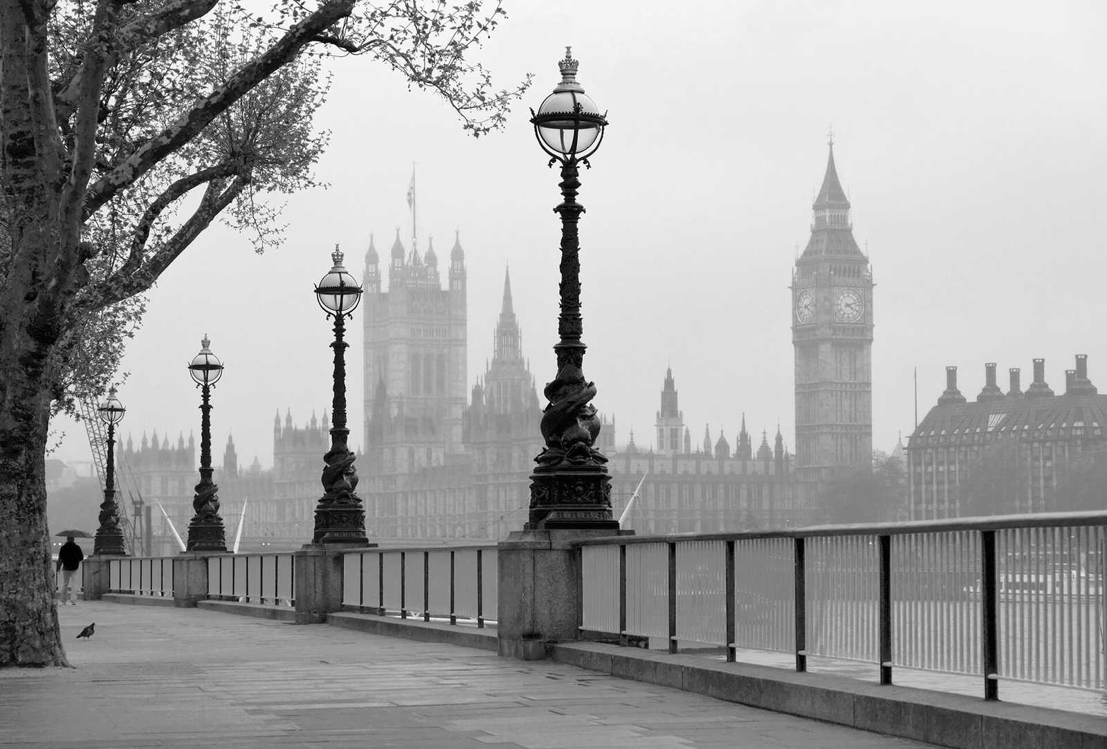         Londen in de Mist Behang - Zwart, Wit, Grijs
    