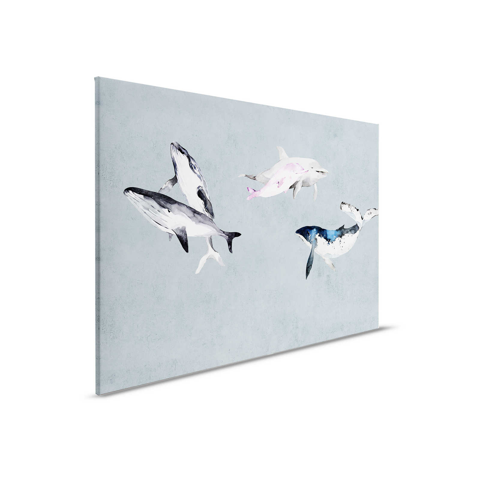 Oceans Five 1 - Leinwandbild Wale &amp; Delfine im Aquarell Stil – 0,90 m x 0,60 m