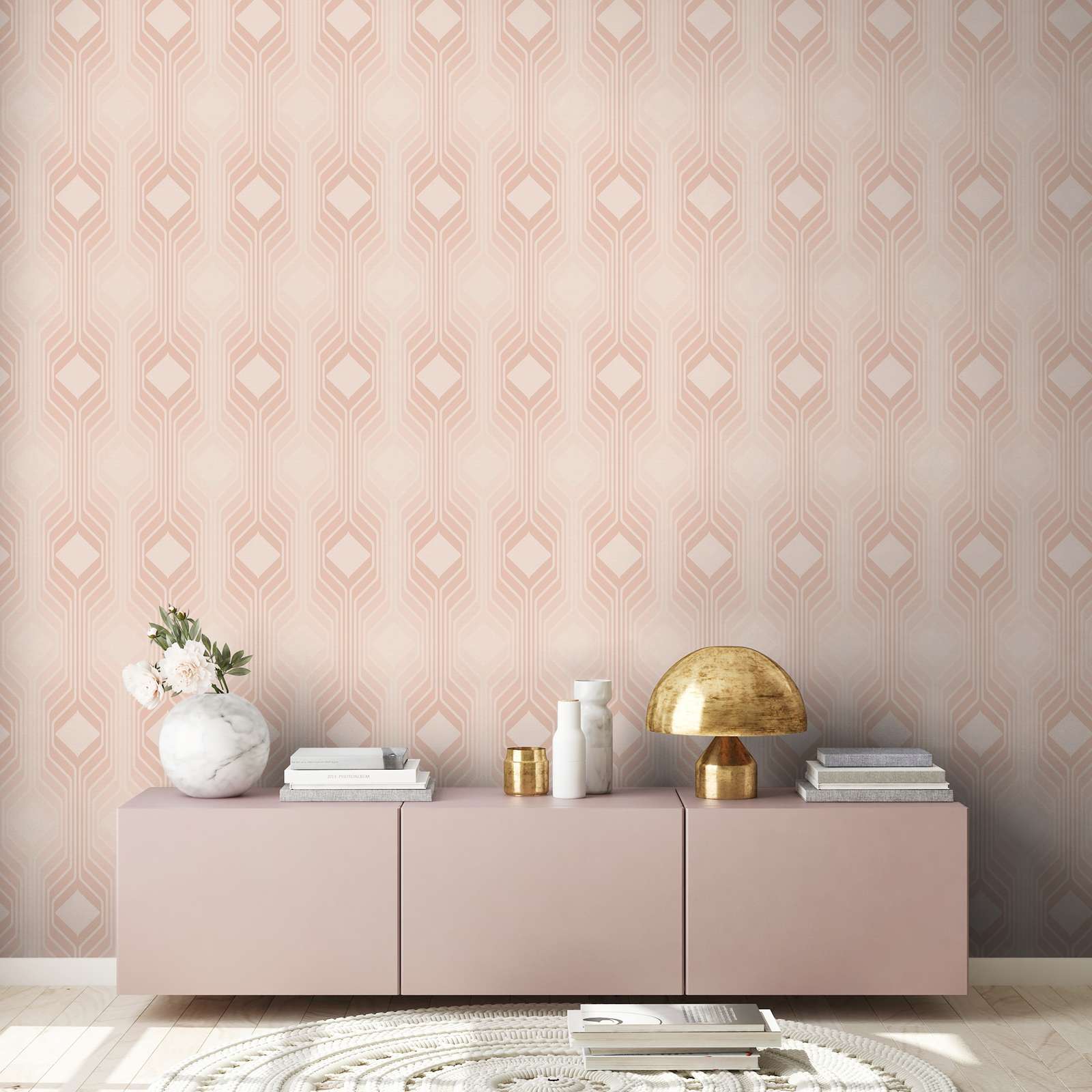             Vliestapete mit Rauten Muster im Retro Stil – Beige, Creme
        