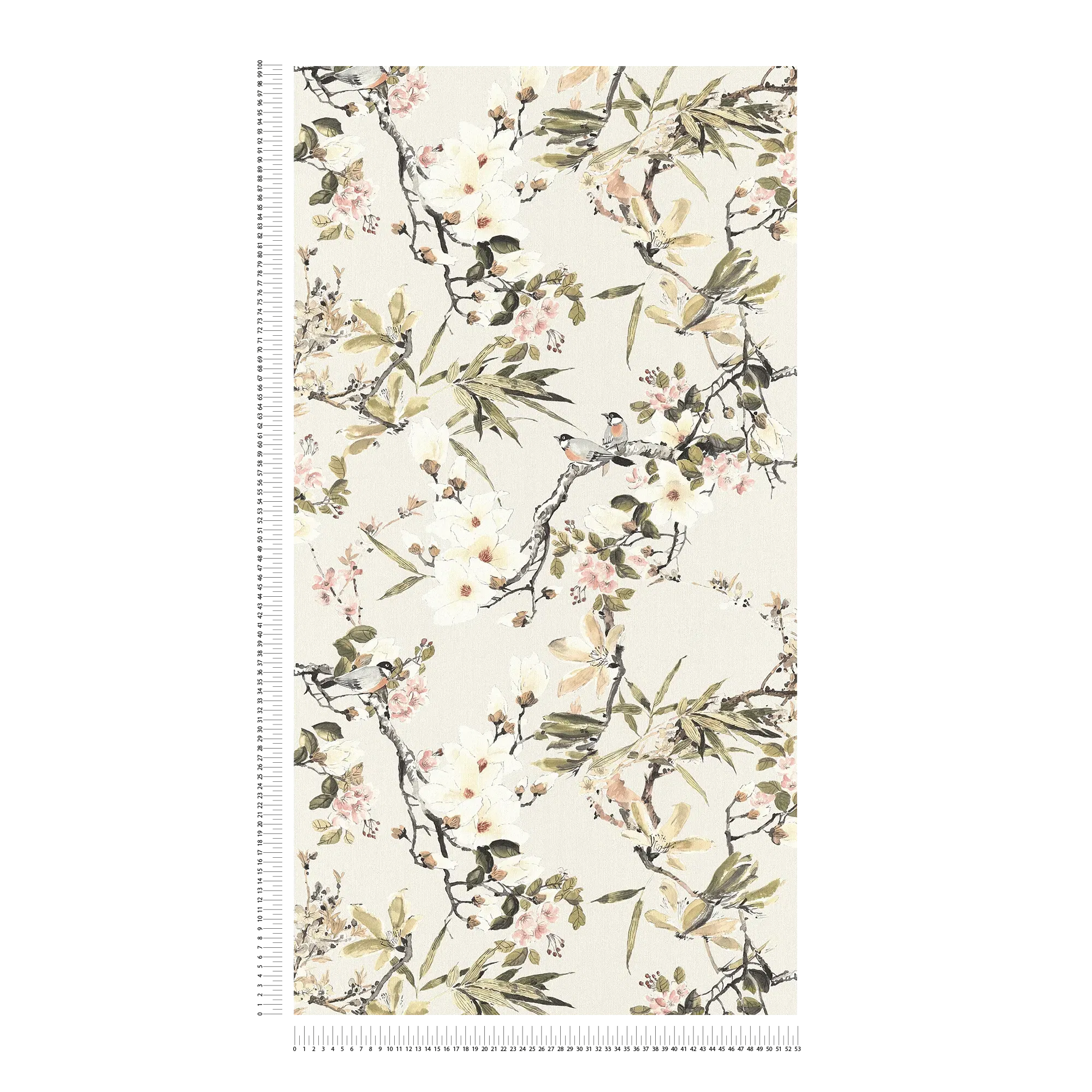             Vliesbehang natuur design bloesems twijgen & vogels - beige, veelkleurig
        