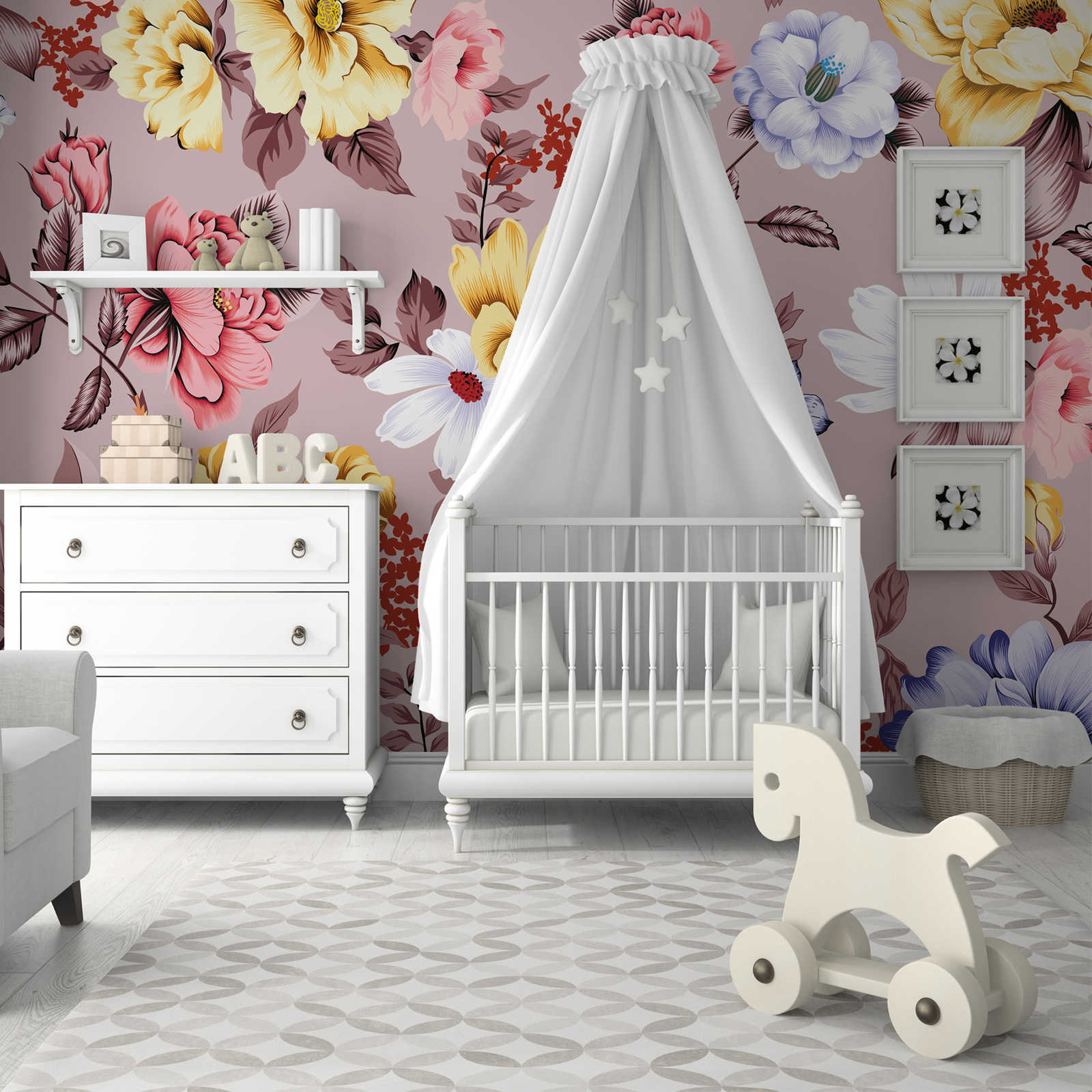         Digital behang met bloemen en bladeren - Glad & licht glanzend vlies
    