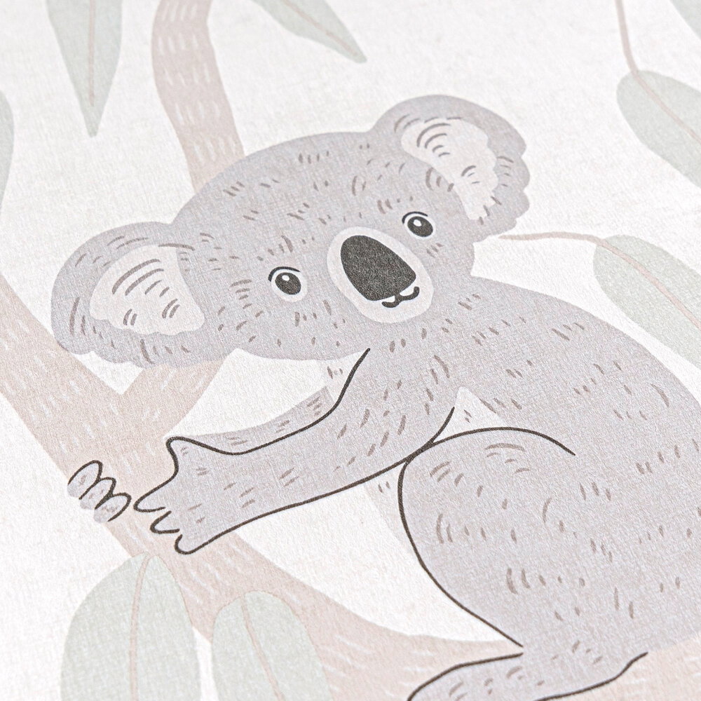             Dschungel Kinderzimmer Vliestapete mit Koala-Motiven – Verspielte Tierwelt für ein gemütliches Kinderzimmer – Beige, Creme, Grün
        