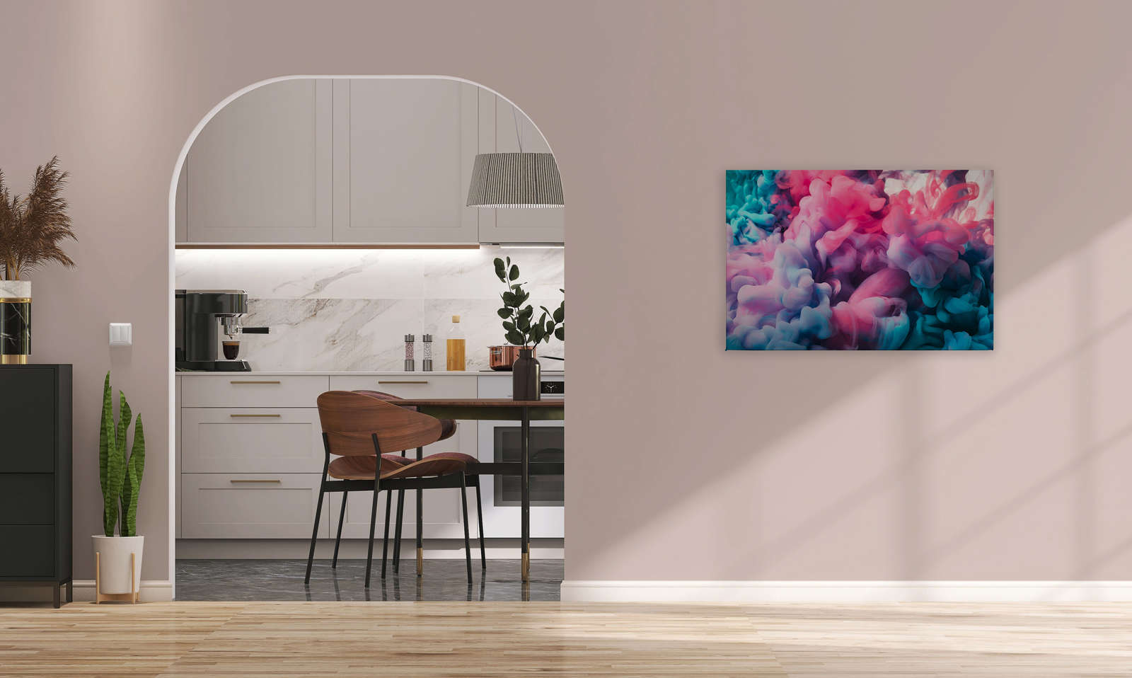 Farbiger Rauch Leinwand |Rosa, Blau, Weiß – 0,90 m x 0,60 m