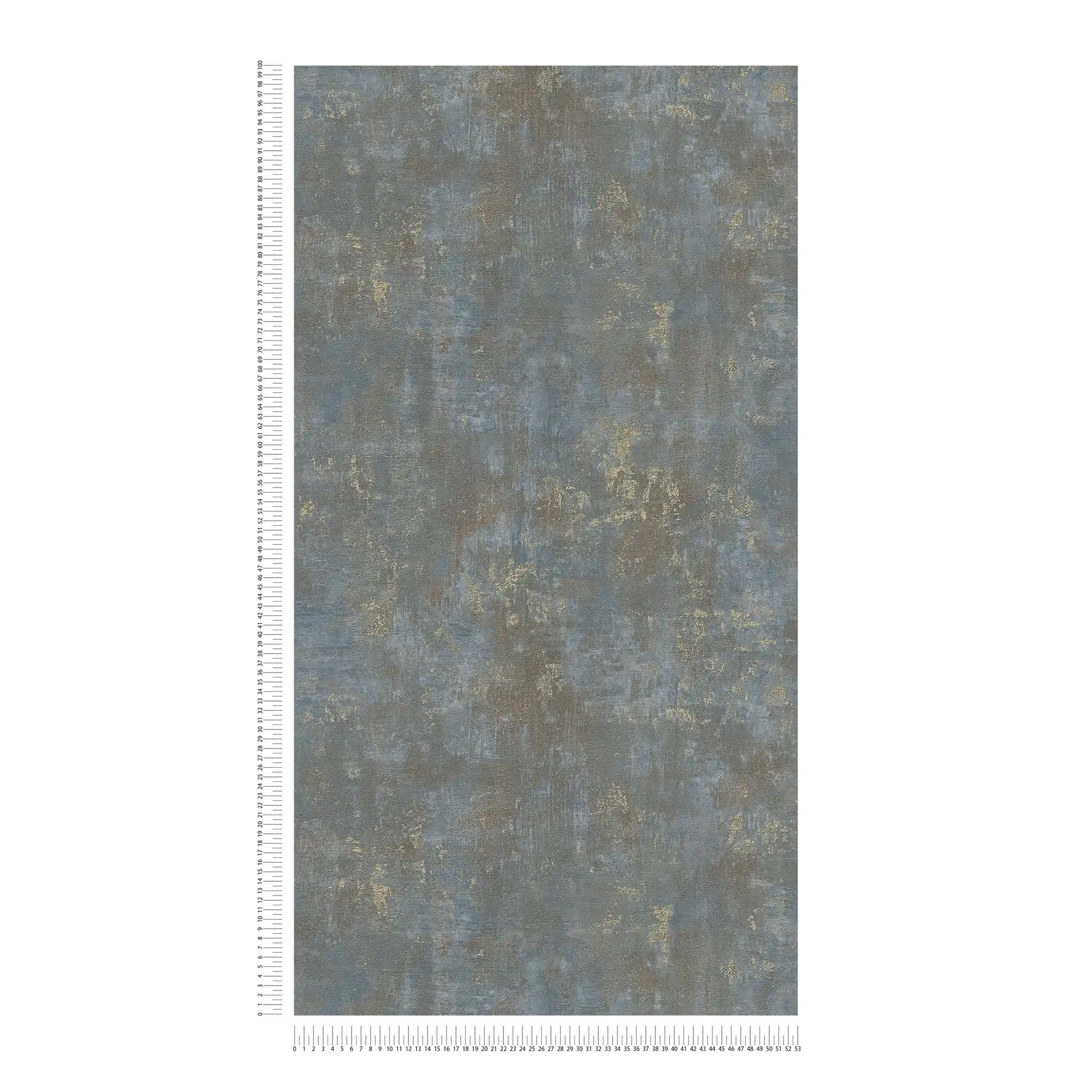 Tapete in Rostoptik mit metallischen Akzenten – Braun, Blau, Gold