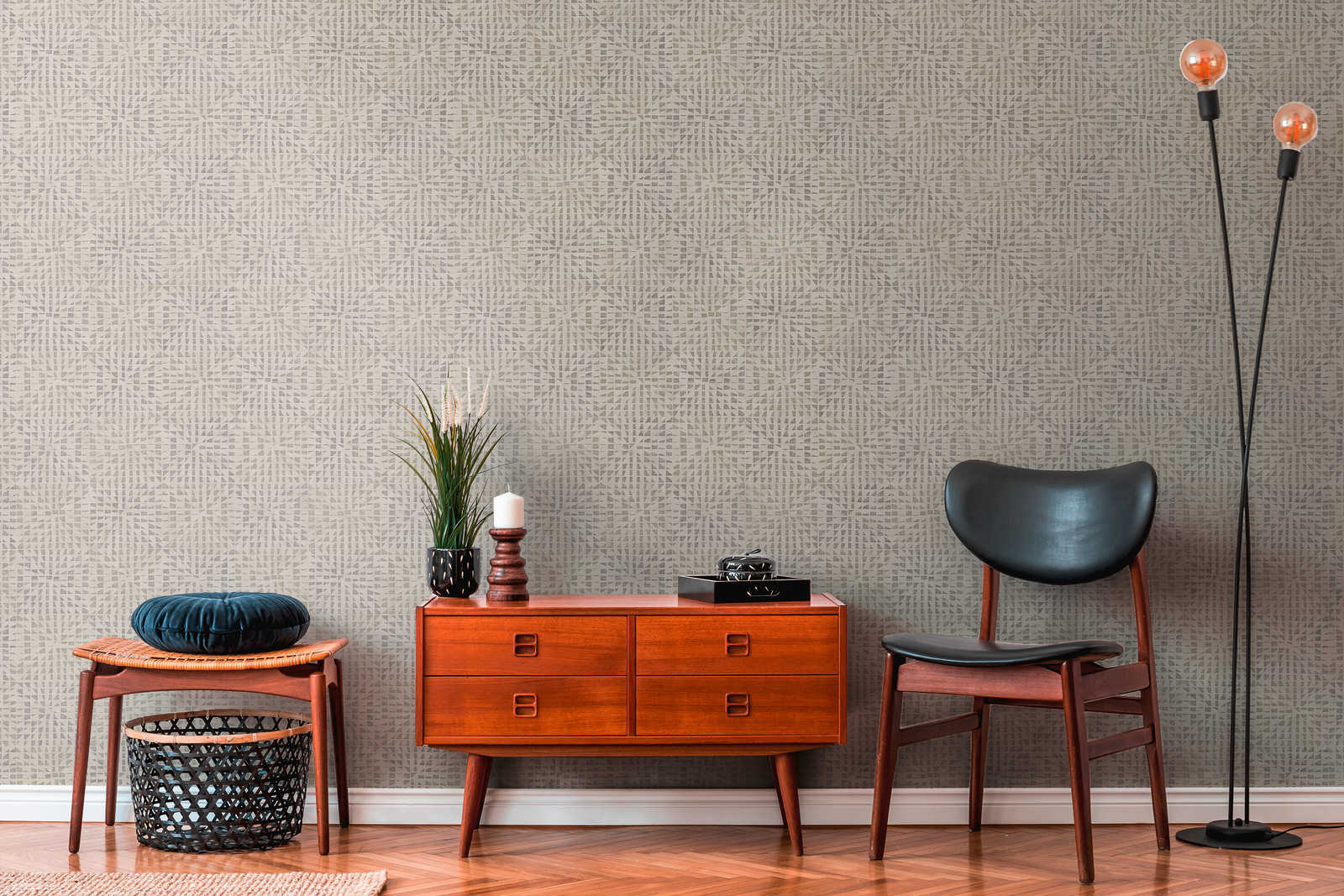             Ethno Tapete mit Strukturmuster & Mosaik-Effekt – Grau, Beige
        
