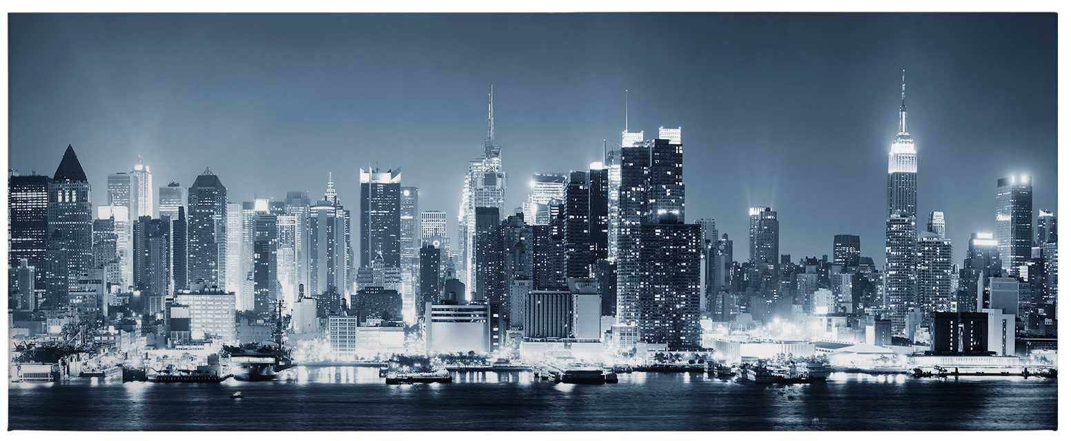 Tableau Déco New York 5 Parties Sur Toile, 160x80 Cm, Paysage Moderne, Neuf