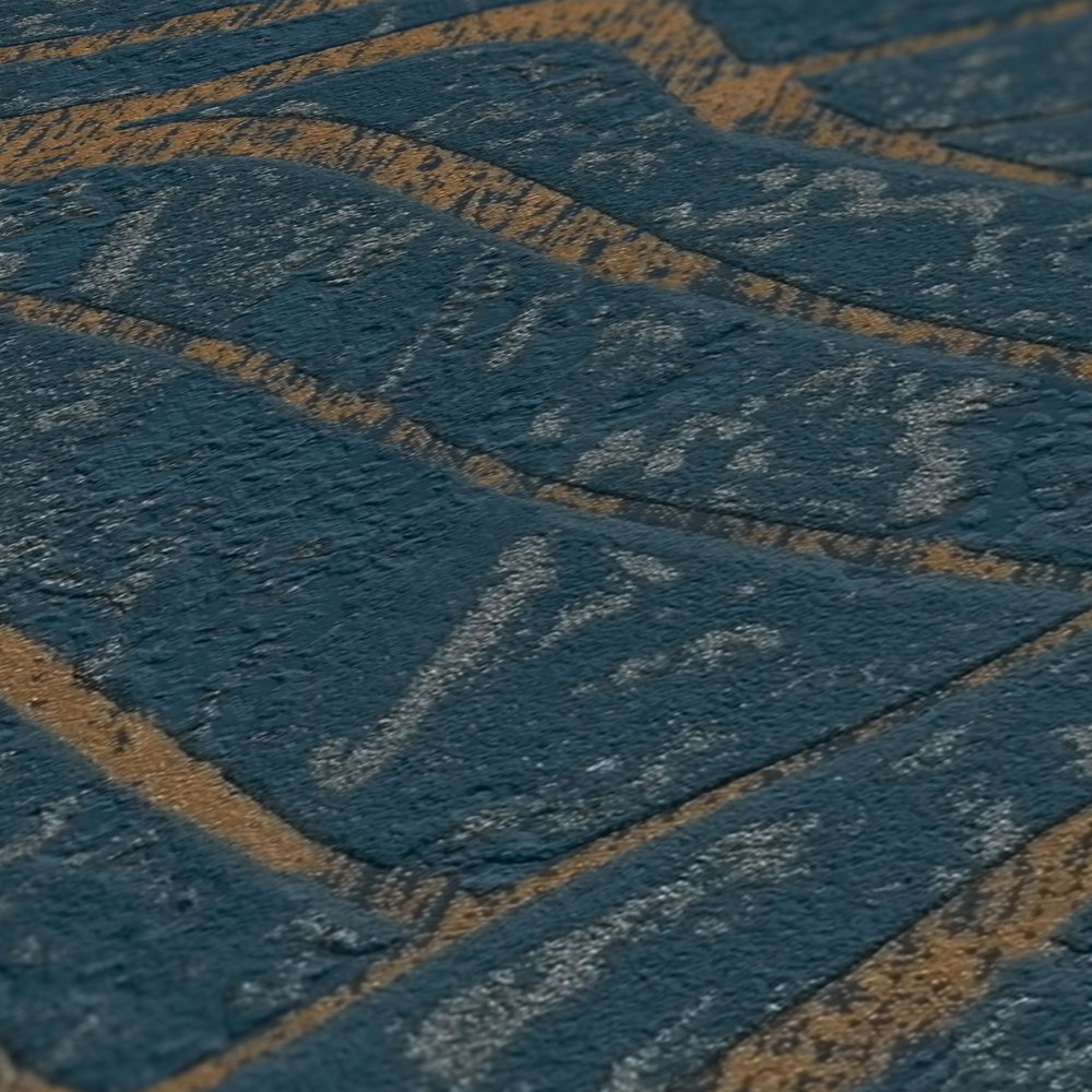             Tapete mit abstraktem Hügel Muster– Dunkelblau, Gold
        