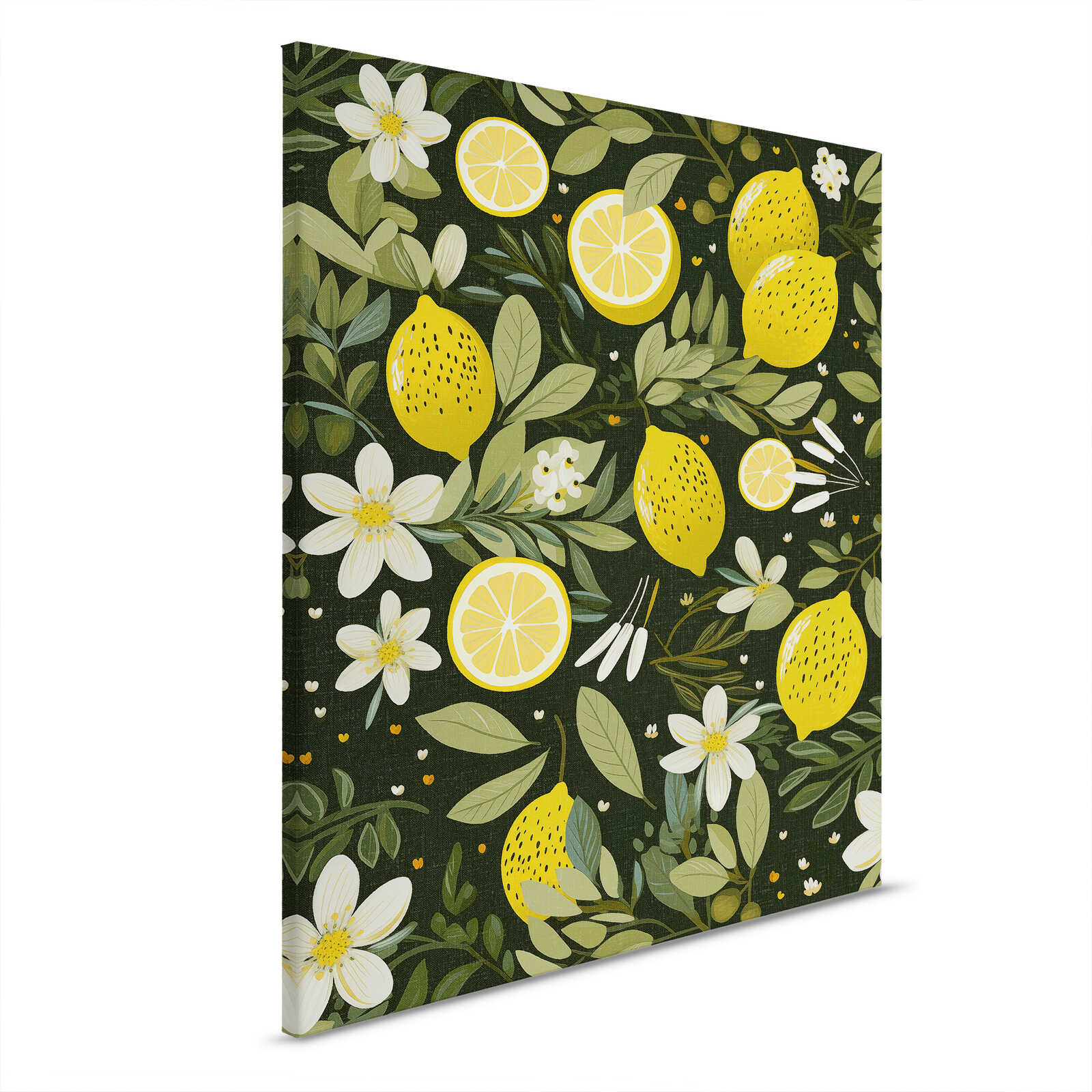         Leinwandbild Mediterrane Zitronenpracht - Verspielter Leinwanddruck mit Zitrusmotiven und floralen Elementen – 40 x 50 cm - Schwarz, Gelb
    
