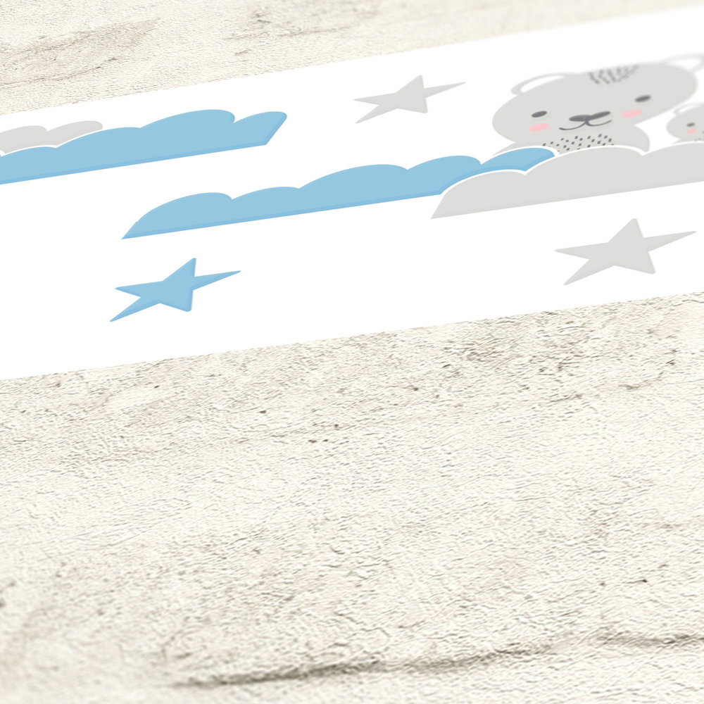             Zelfklevende Jongens Babykamer Border 'Bear Sky' - Grijs, Blauw, Wit
        