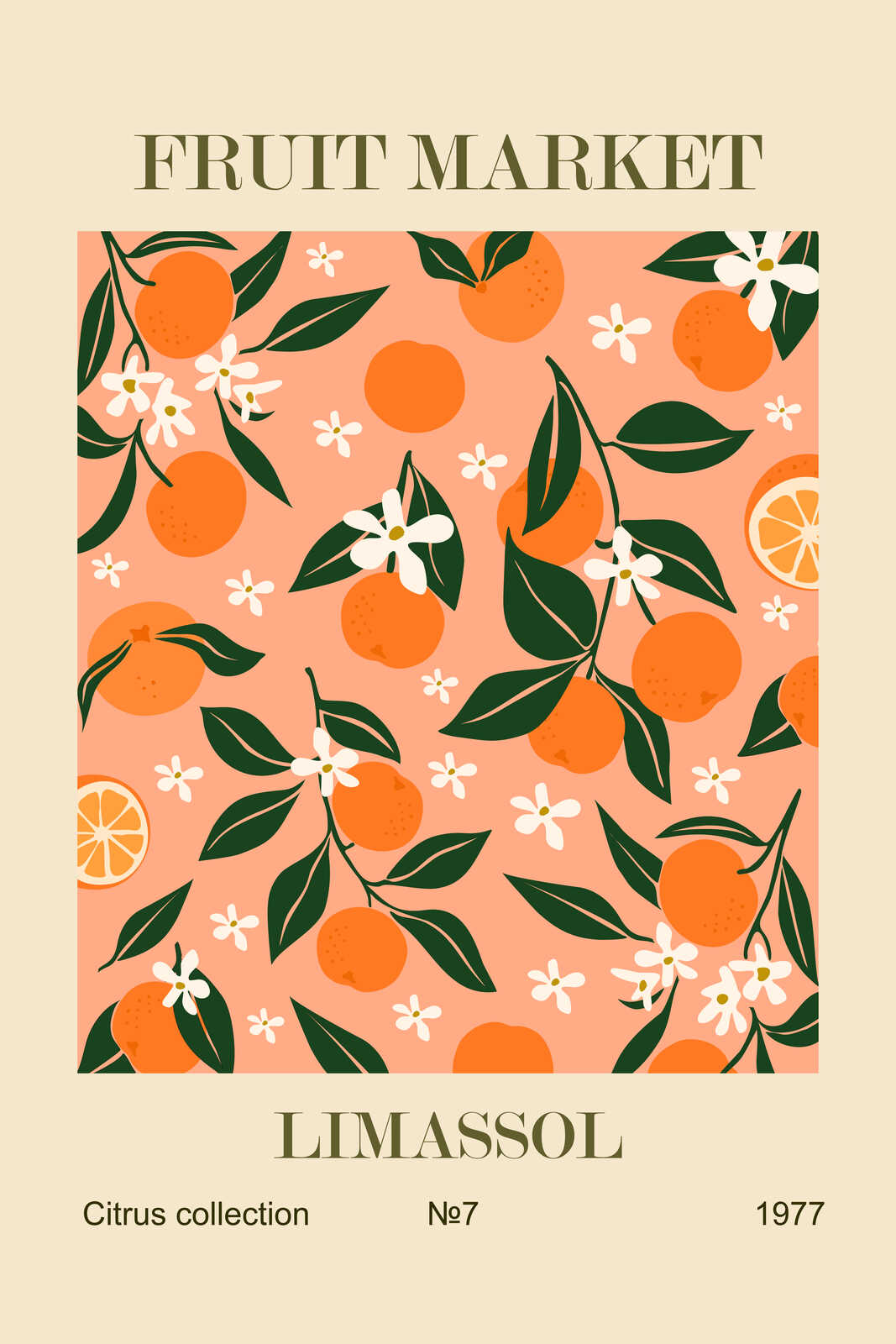 Fruchtiger Charme - Leinwandbild Fruit Market Limassol – 30 x 45 cm - Beige, Orange