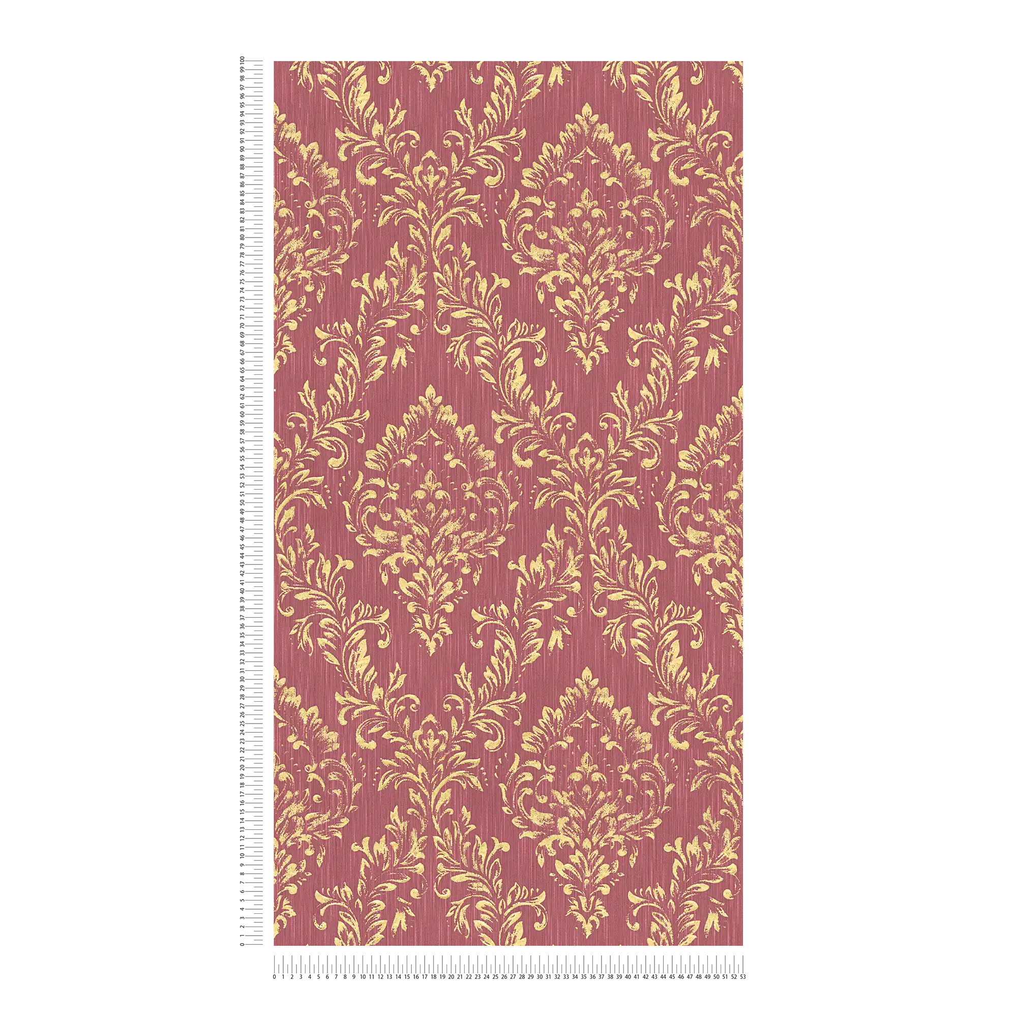 Ornamenttapete im floralen Design mit goldenem Glitzer-Effekt – Gold, Rot