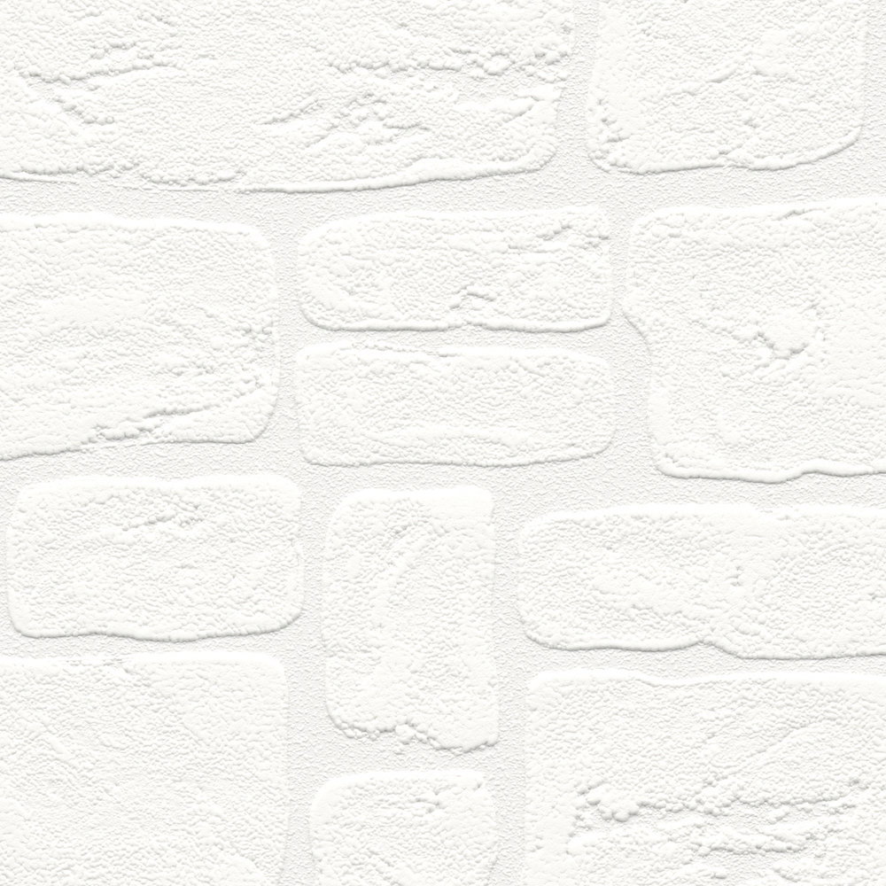 Stein-Tapete mit Mauer-Design und 3D-Effekt – Weiß