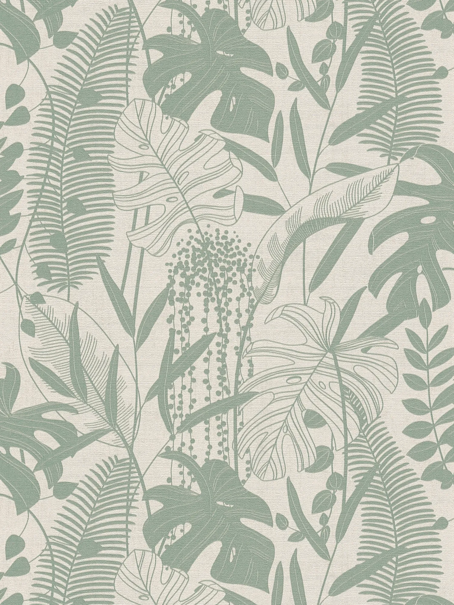         Vliestapete mit dekorativem Blattmotiv & organischen Pflanzenformen leicht glänzend leicht strukturiert – Creme, Grau, Grün
    