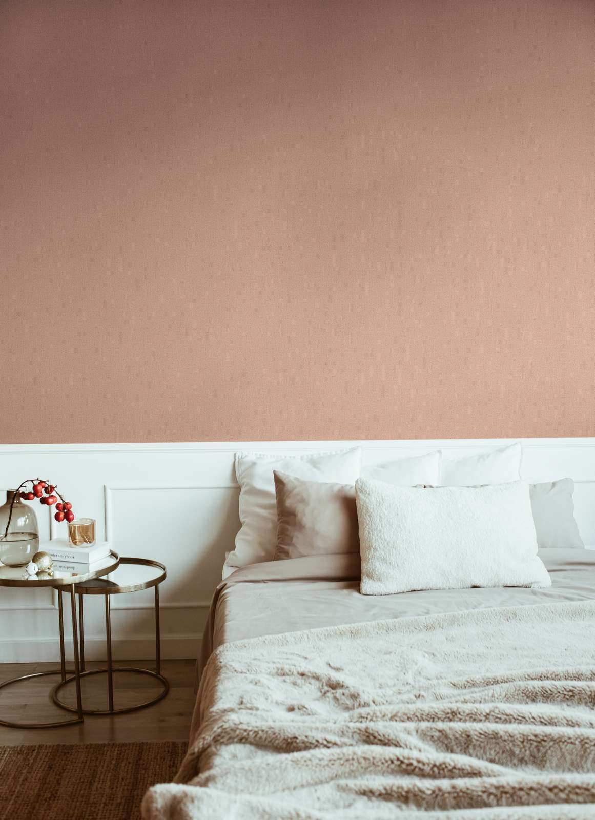             Melierte Strukturtapete mit Leinen Muster in matt – Orange, Lachs
        