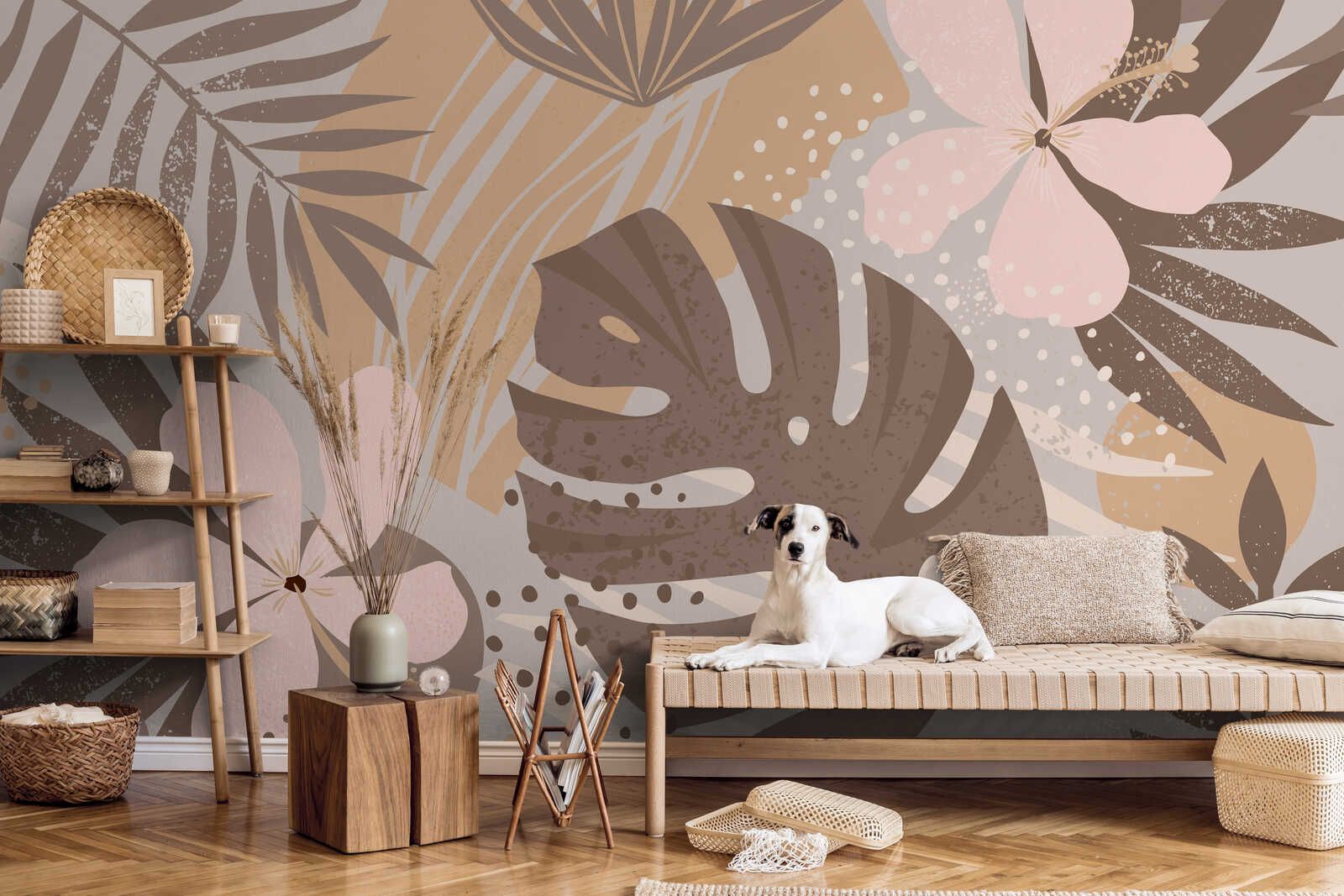 Fleurs Papier peint Feuilles & fleurs tropicales style hawaïen