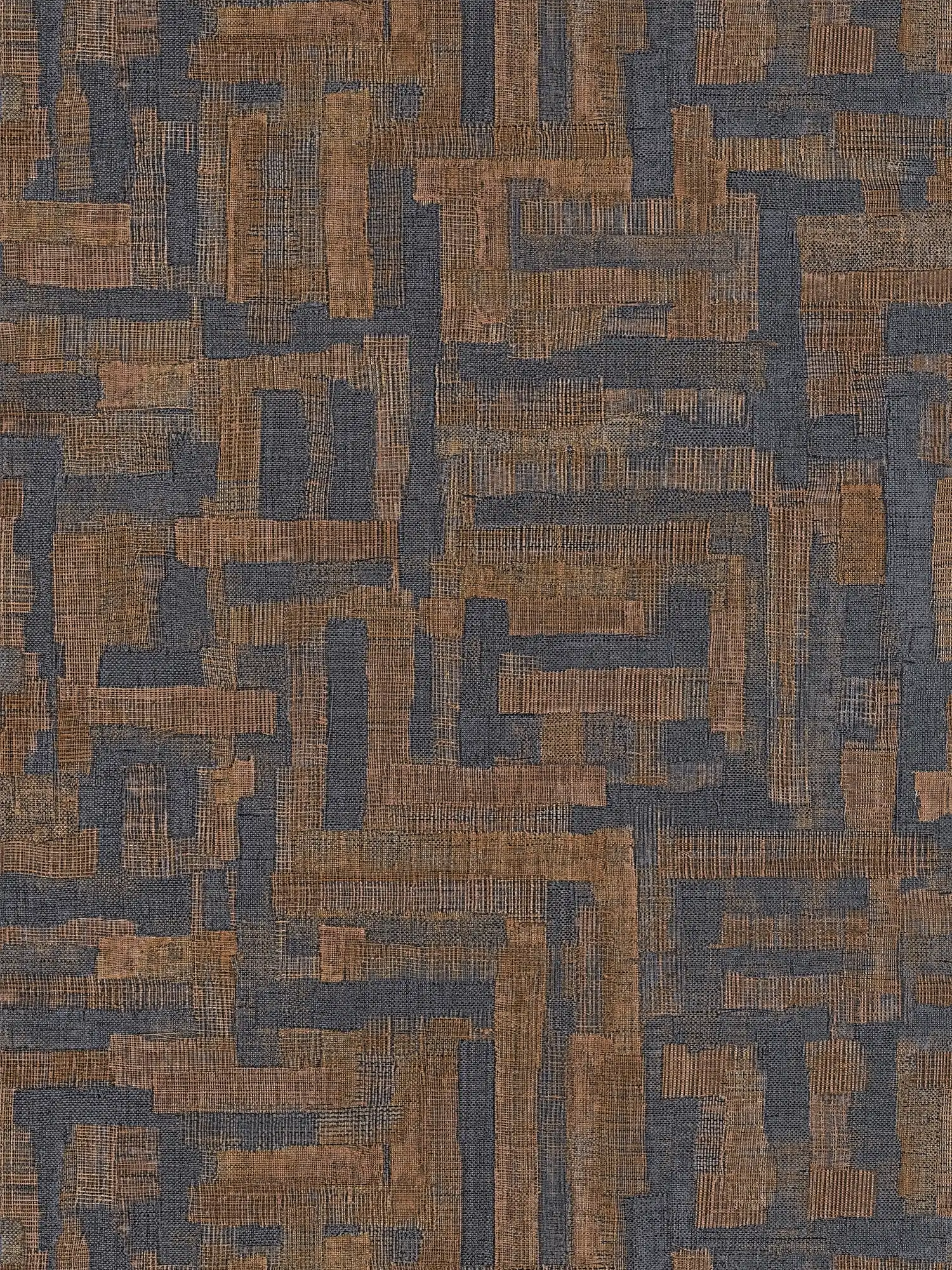         papier peint en papier intissé à structure régulière, aspect bloc de bois - marron, bleu foncé
    