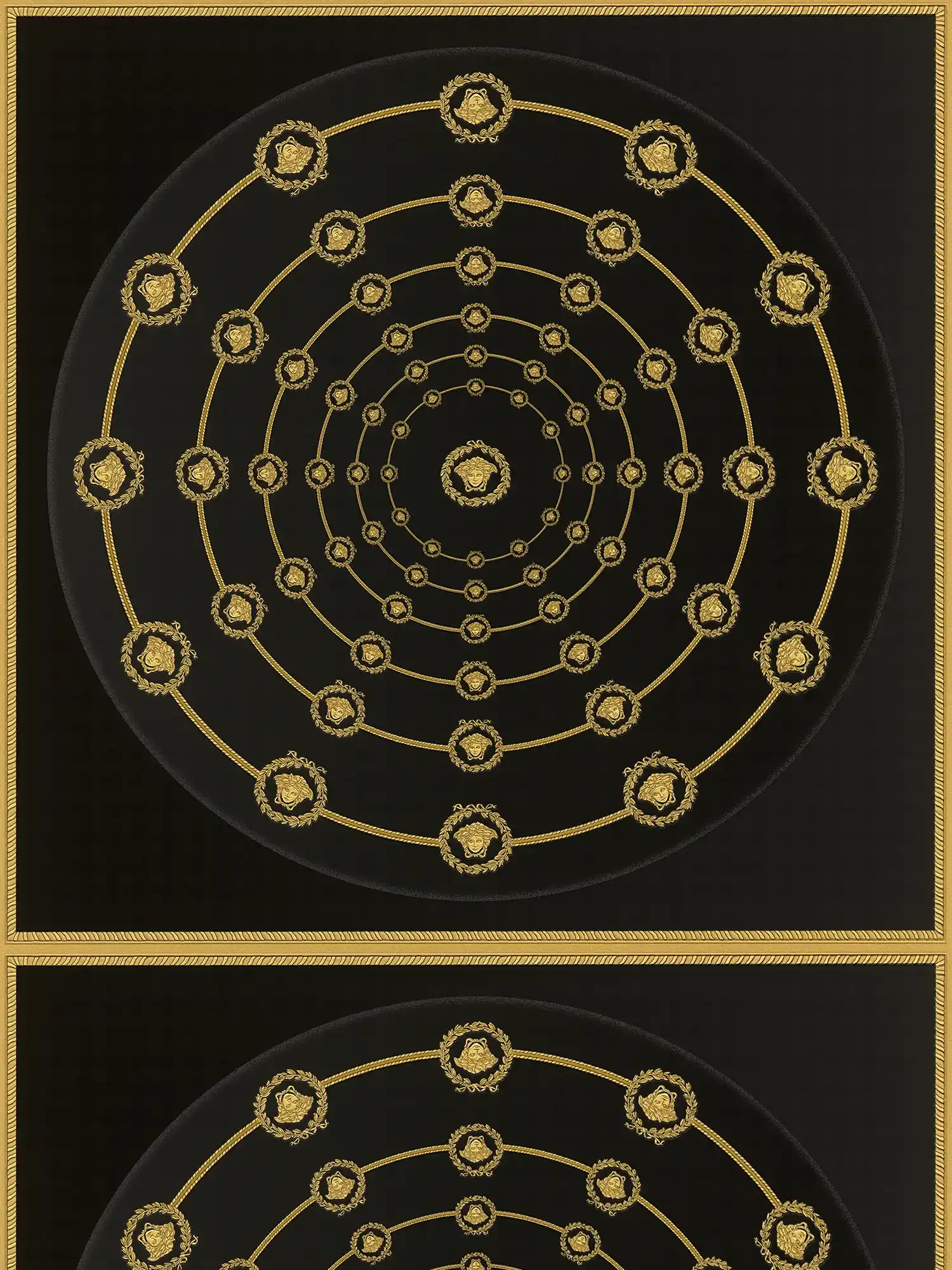 VERSACE papier peint en papier intissé avec éléments ronds baroques Medusa légèrement brillant légèrement structuré - noir, gris, or