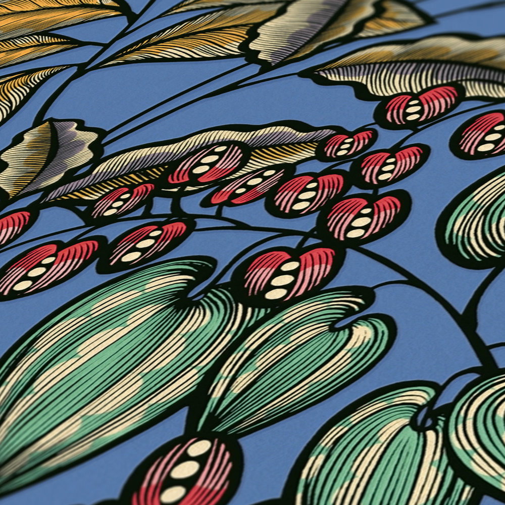 Florale Tapete Blau mit Blätter Design im Scandinavian Look